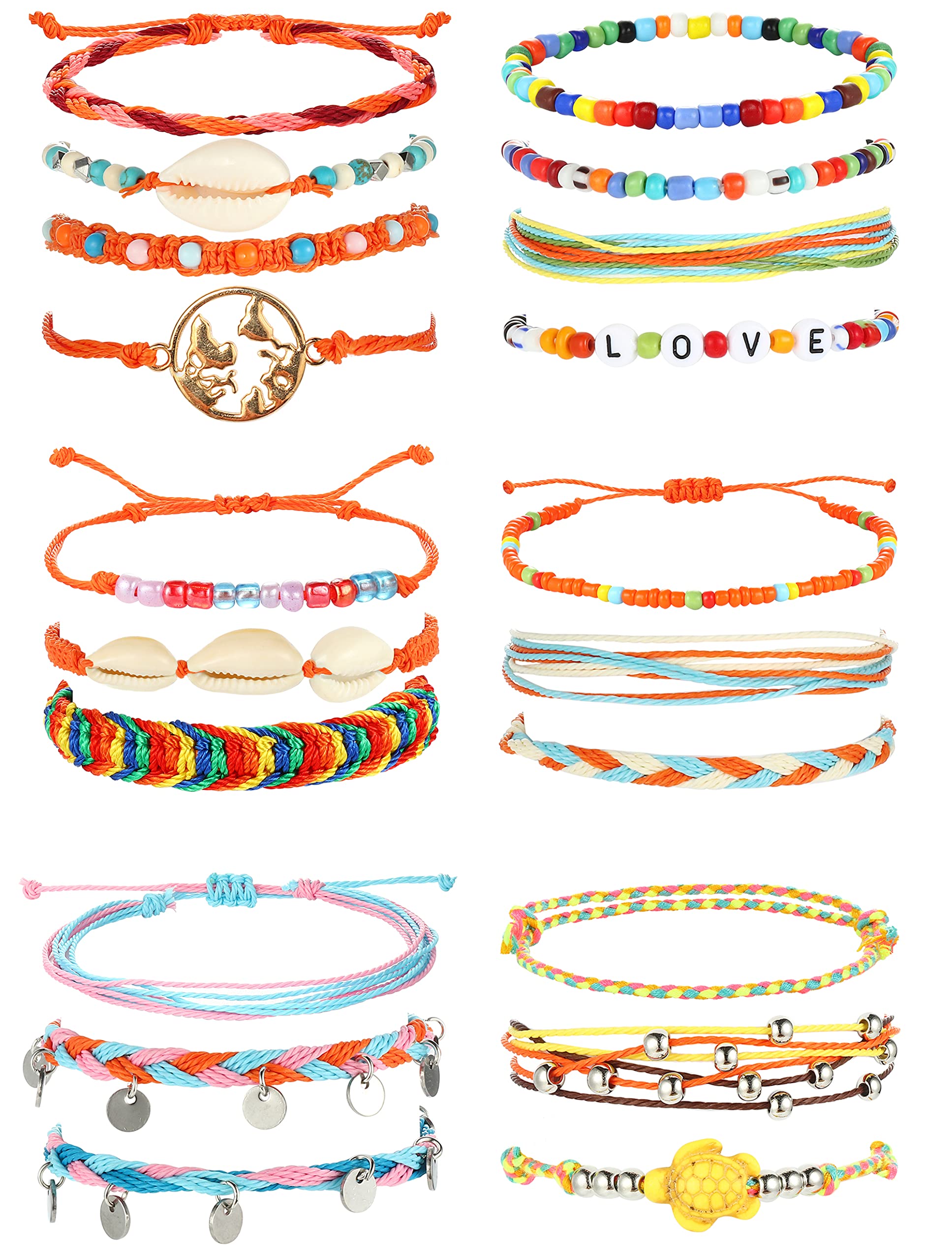 KakoniaKakonia 20 Stück VSCO-Armbänder, Surfer-Wellen-Armbänder, verstellbares Perlen-Schnur-Armband, handgefertigt, Freundschaftsarmband, Sommer, Strand, Boho-Armbänder, Fußkettchen für Frauen