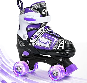 Adjustable Quad Skates for Kids, Teens, and Adults Light-Up Wheels Comfortable Fit, Secure Closure, Indoor and Outdoor Roller Skates for Boys and Girls