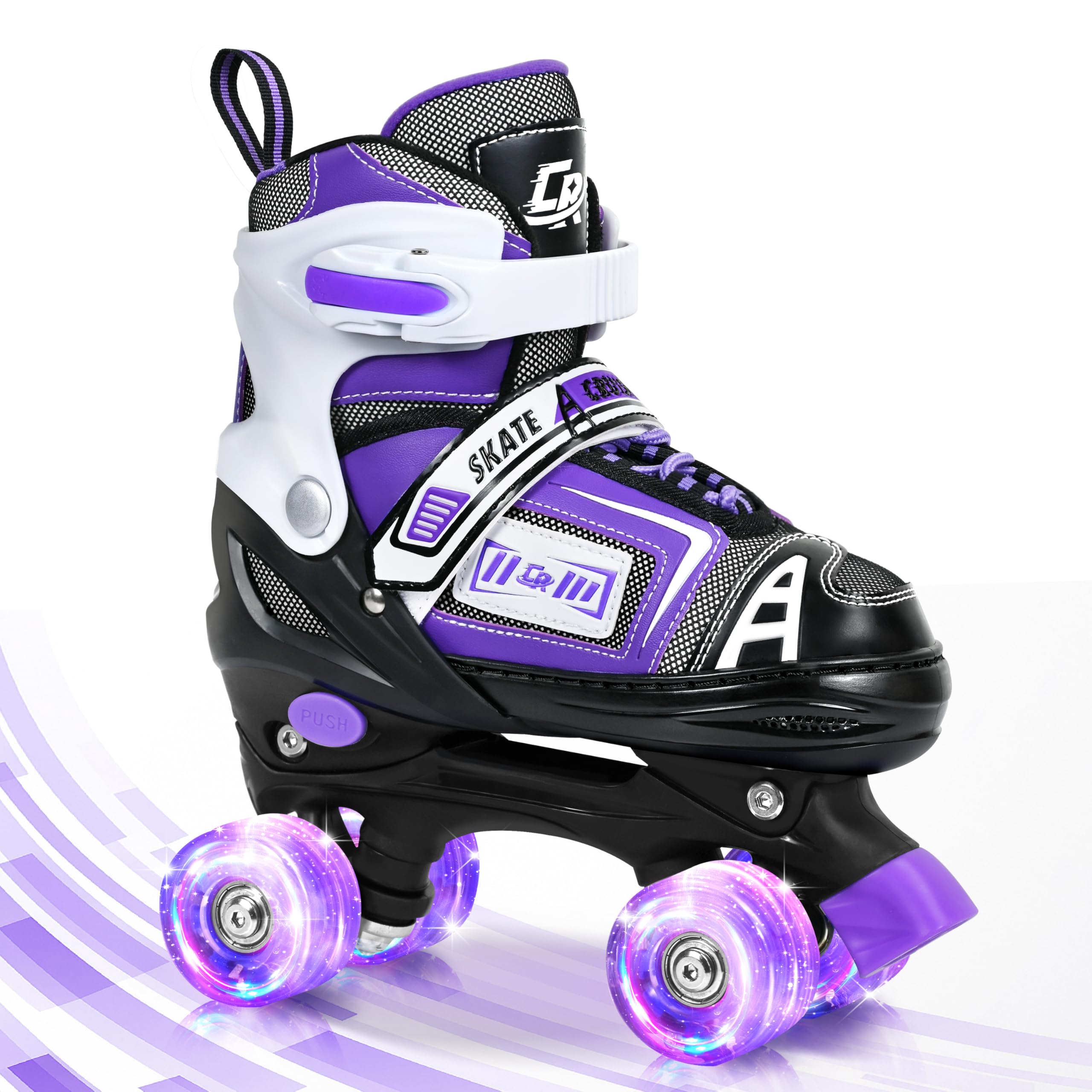 Adjustable Quad Skates for Kids, Teens, and Adults – Light-Up Wheels – Comfortable Fit, Secure Closure, Indoor and Outdoor Roller Skates for Boys and