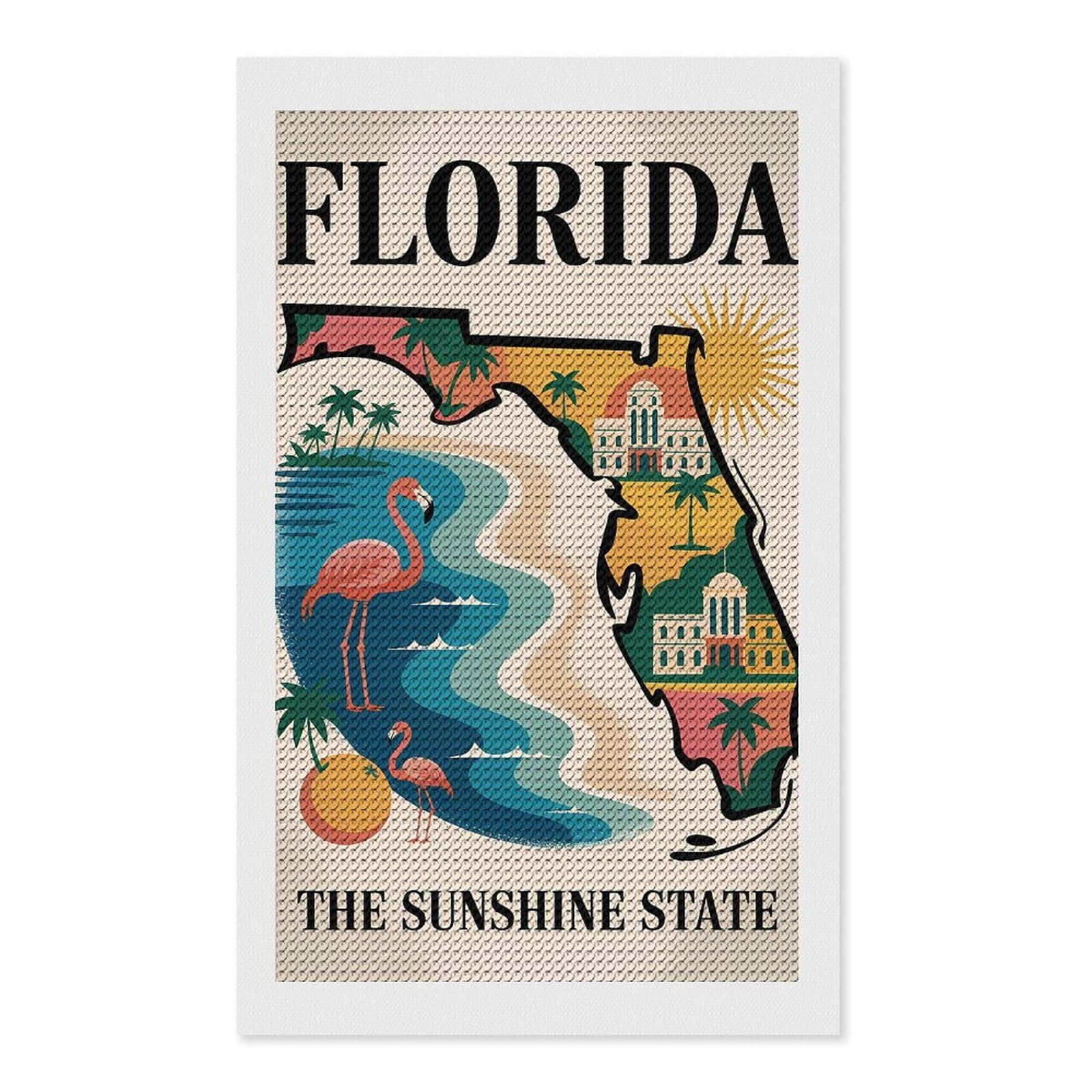 Junmoney Florida The Sunshine State Travel Diamond Painting Set 12"x20", Sparkling Round Gems, Decorate Your Room, Fun Craft Experience, Modern Decor