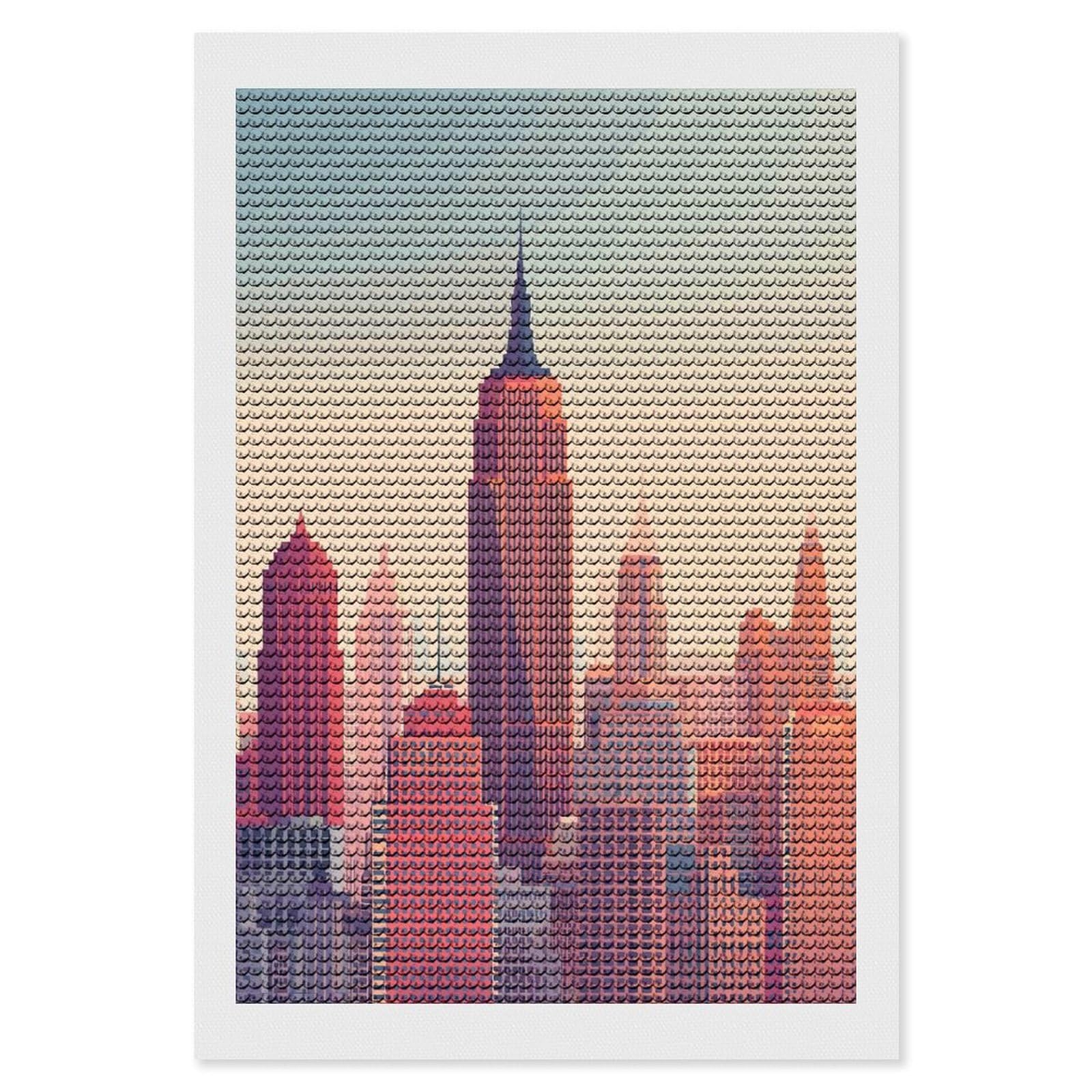 Junmoney New York City Skyline at Sunset(4) DIY Diamond Art Canvas Kit 8"x12", Christmas Gift, for Family Craft Time, Leisure Activity, Home Wall Art