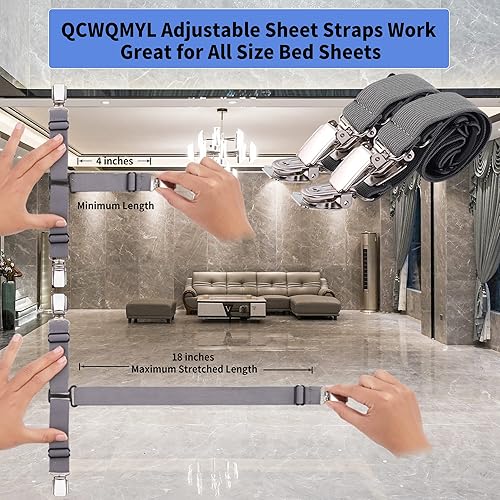 Miniatura 3 de Correas para sábanas bajeras, 4 clips resistentes para sábanas que mantienen las sábanas en su lugar, tirantes para sábanas, clips para sábanas