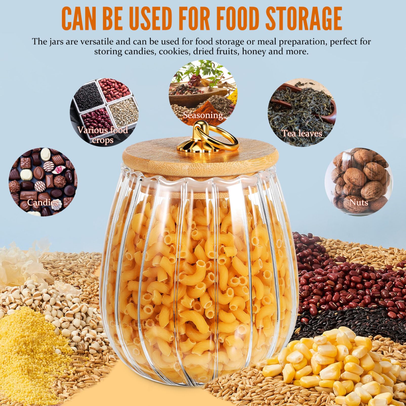 Healeved 4 barattoli in vetro per alimenti, delicati e spessi, con coperchi, barattoli decorativi per caramelle, biscotti, caffè, 750 ml