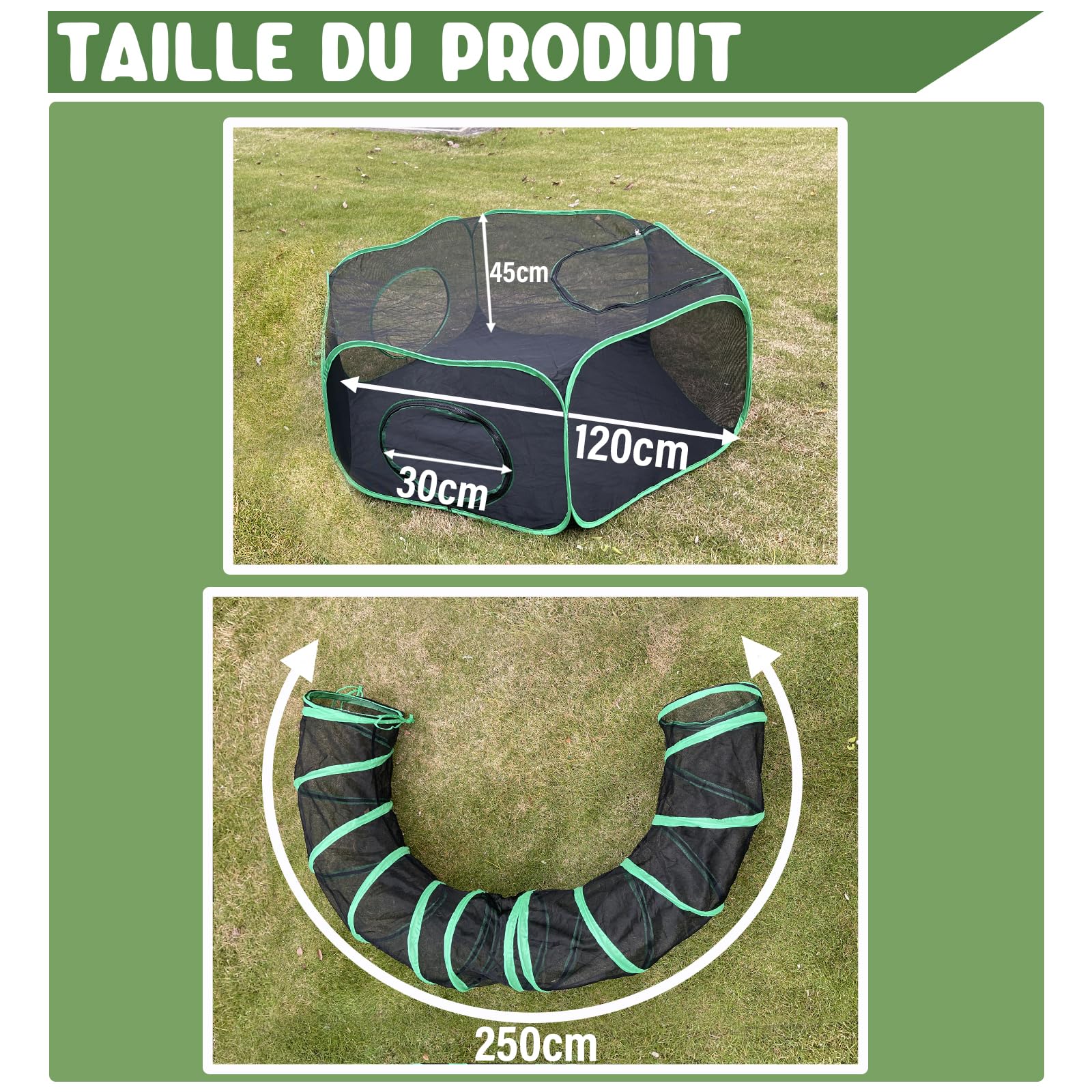 Pawtenda Enclos d'extérieur pour Chats d'intérieur - Tentes Portables pour l'extérieur - Parc pour Chat fermé avec Tunnel, tentes pour Animaux de Compagnie pour Chats, Lapins, Chiots et Autres Petits