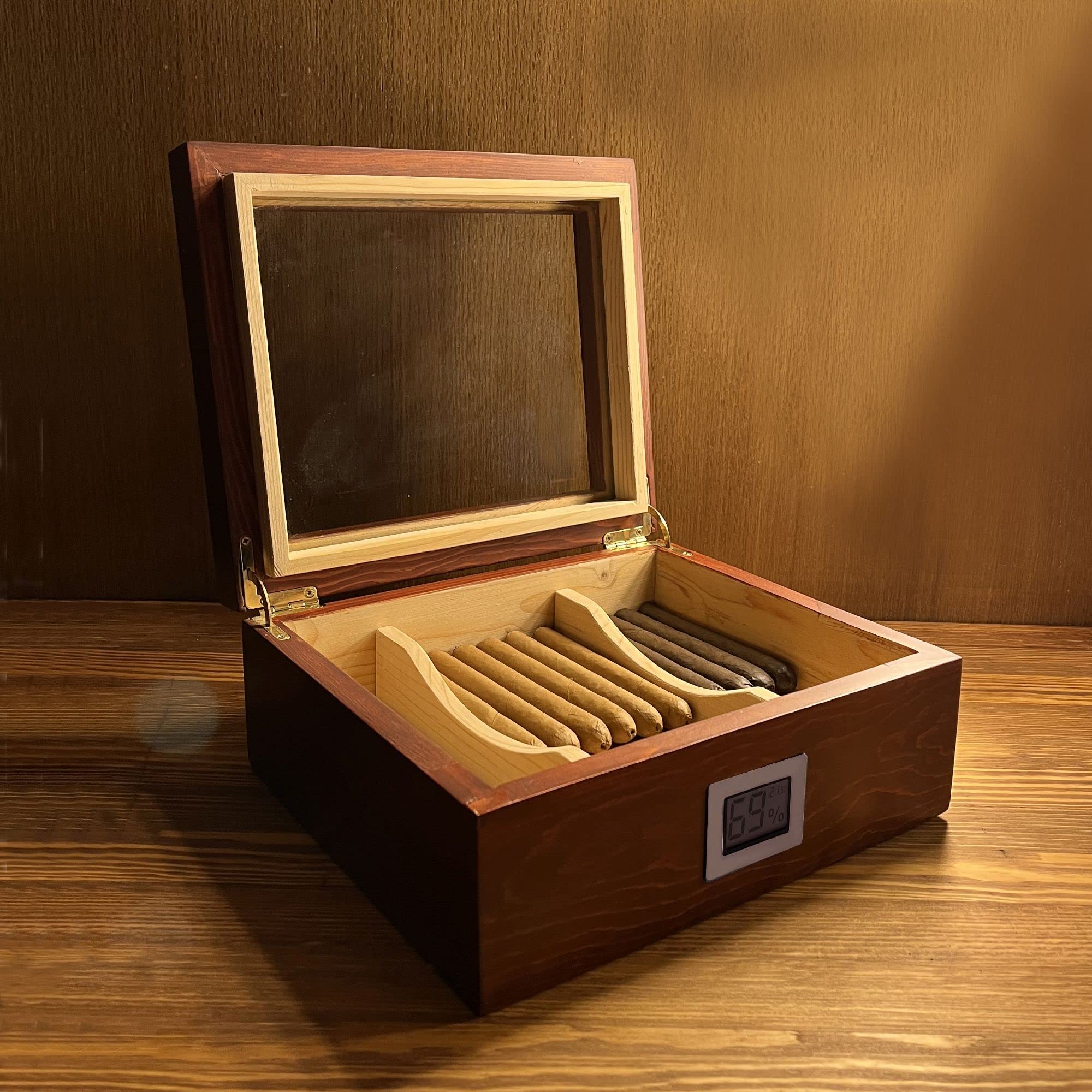 Zigarren-Humidor, Zedernholz, 25–50 Zigarren, mit digitalem Hygrometer, 2 Trennwände