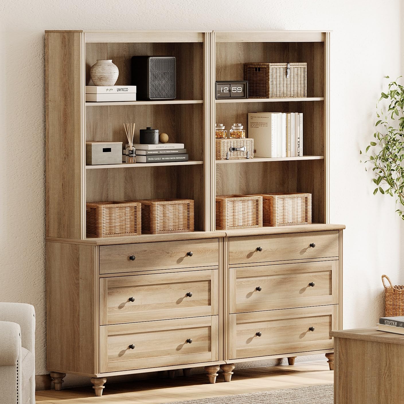 dresser bookshelf Amazon.com: WAMPAT 3 Tier Bookshelf with 3 Drawers, 72
