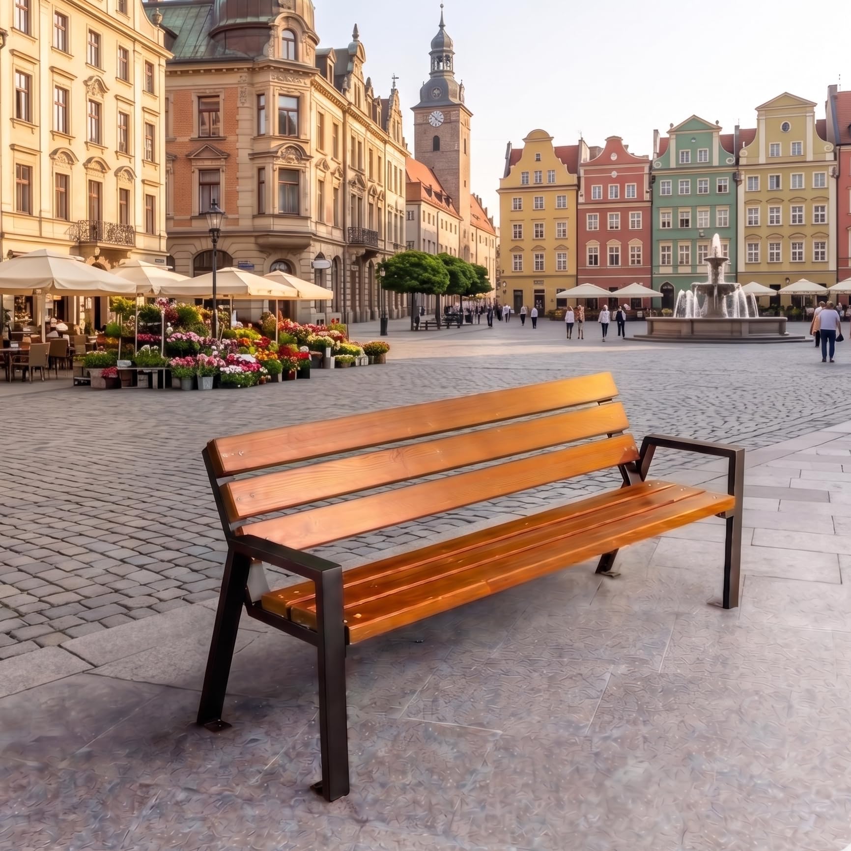REKORD Gartenbank 178 x 60 x 76 cm Robuste Parkbank aus verzinktem Metall und Holz mit Rückenlehne wetterfeste Outdoor Sitzbank Bank für Garten Terrasse Balkon Vorgarten – Zeus Bis - Mahagoni