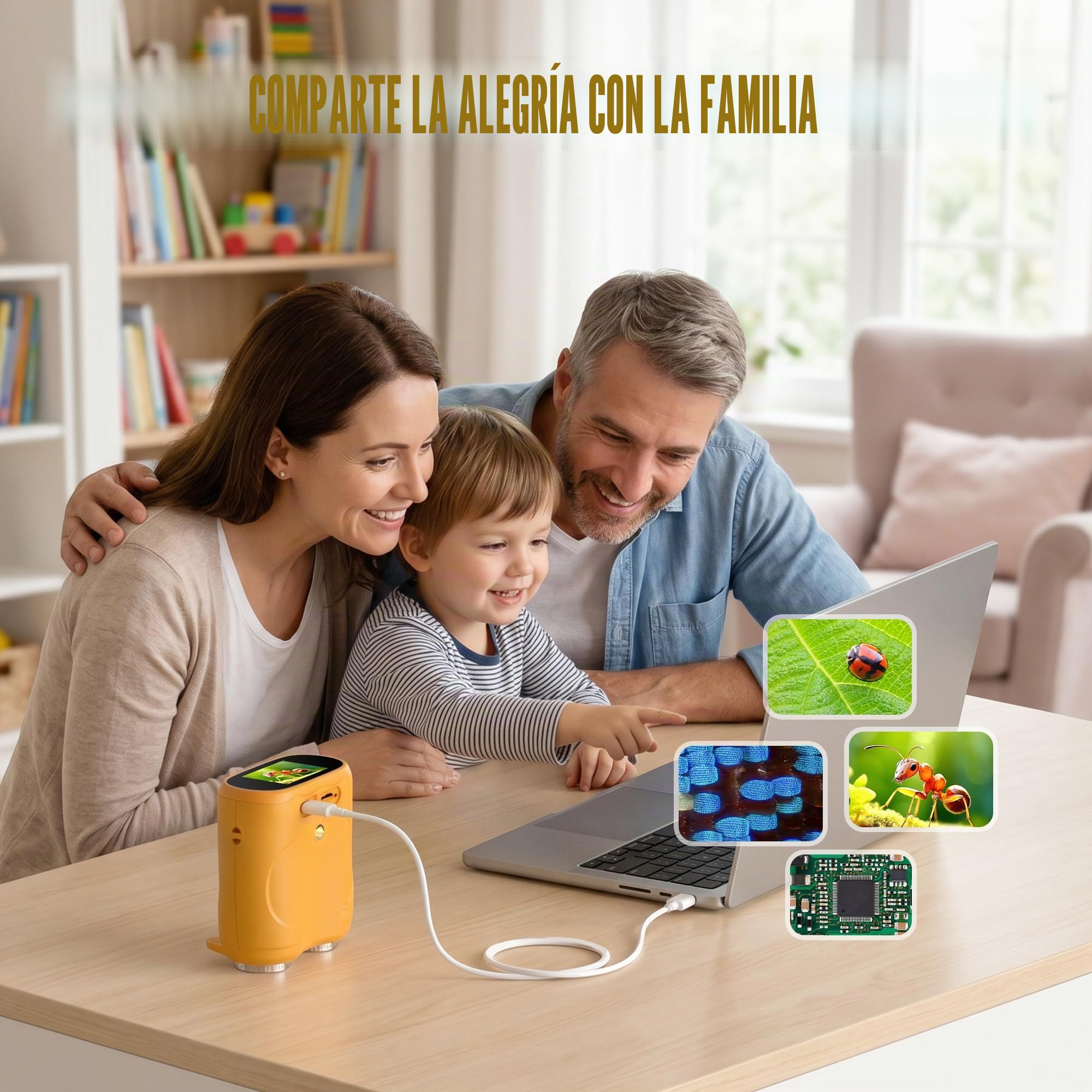 1000X Microscopio Digital para Niños Portatil: 2 en 1 Lupa y Telescopio Regalos Originale para Niña Niño 3-8 8-12 Años - Experimentos Kit Juguetes - Electronica Microscope USB-C
