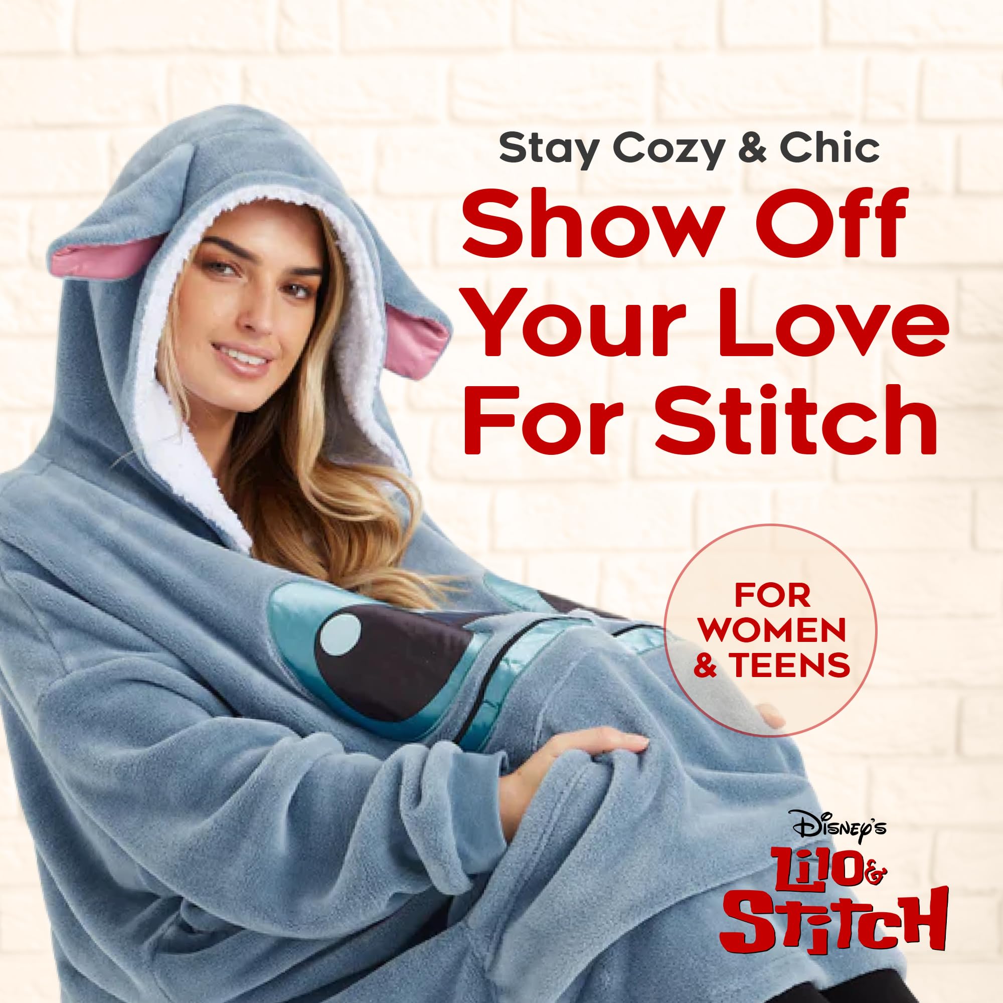 Disney Felpa Donna Ragazza Felpa Coperta Oversize Pile Taglia Unica Stitch