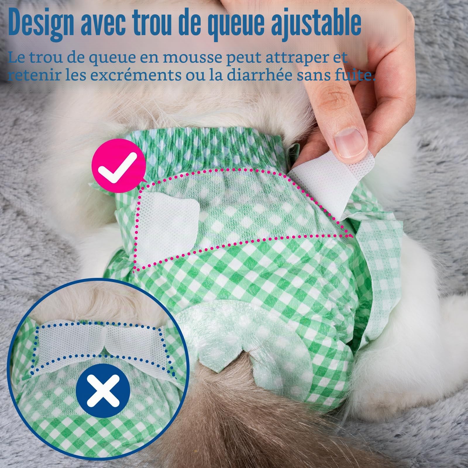 MICOOYO Lot de 24 Couches pour Chiens Femelles, Couches pour Chats Super Absorbantes avec Trous en Mousse Réglables, Pantalons de Couches Jetables pour Chiens Femelles en Chaleur (S,Vert)