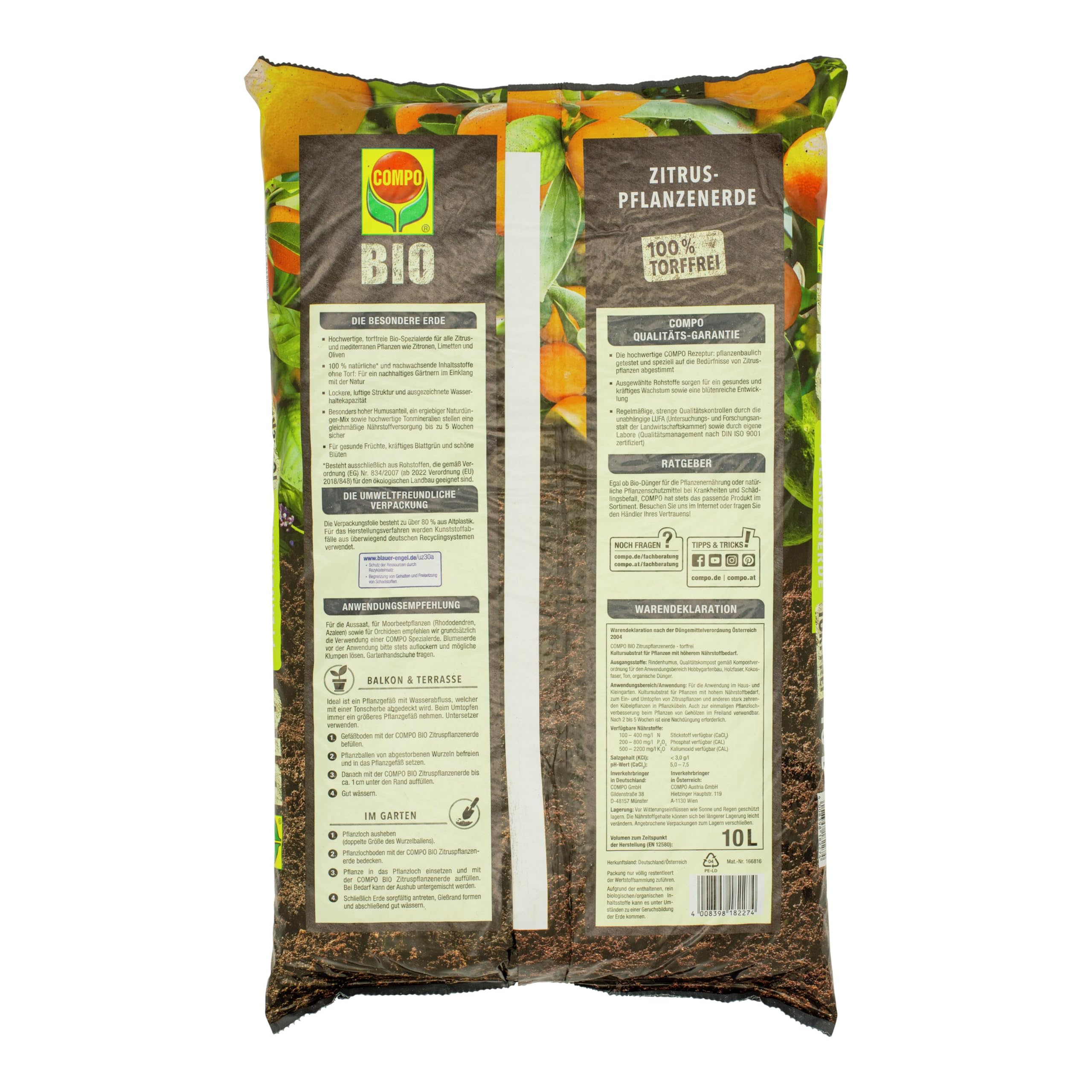 COMPO BIO Zitruspflanzenerde torffrei, 10L mediterran