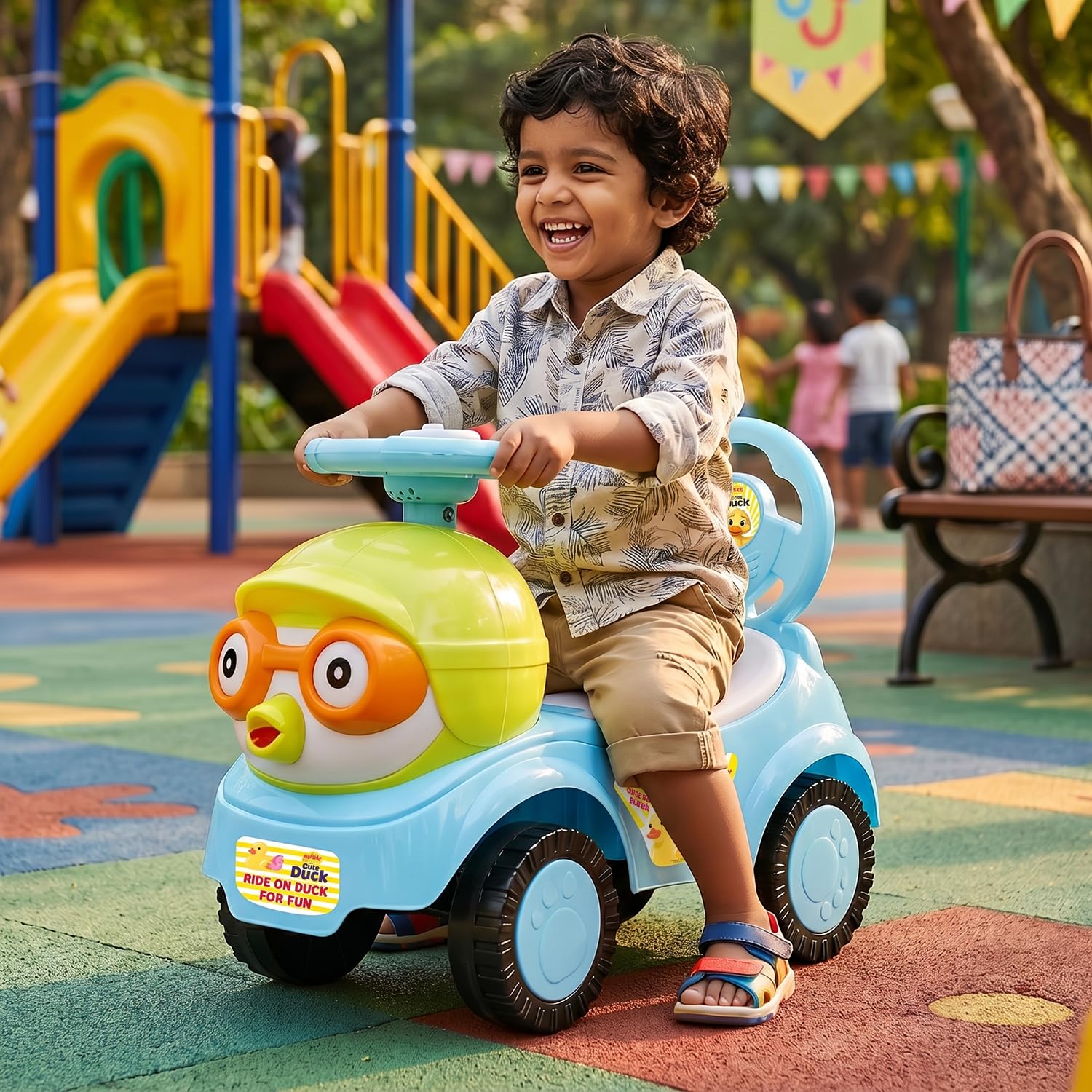 TOY ZONE Toyzone Duck Pilot Baby Ride on Car for Kids, Toddlers Push Ride Baby Kids Car with Backrest, Push Ride on Toy with Music, Under Seat Storage, 2 to 5 Years (Blue)-image-9