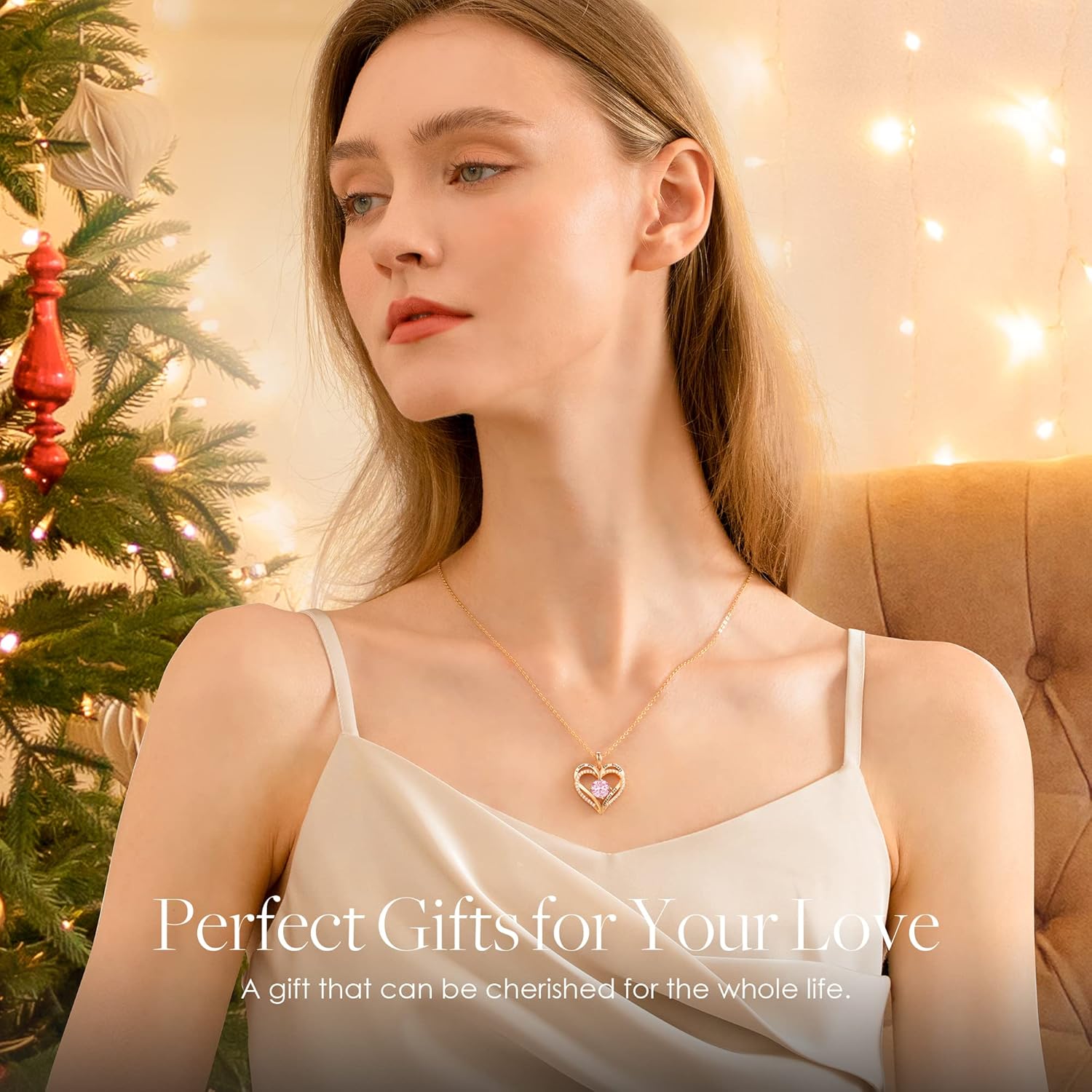 LOUISA SECRET Love Heart Birthstone Necklaces for Women, Birthday Gift for Girlfriend, Anniversary Jewelry Gift for Wife Her, 925 Sterling Silver Women Pendant Necklace, Mother's Day Christams Gift - Image 7