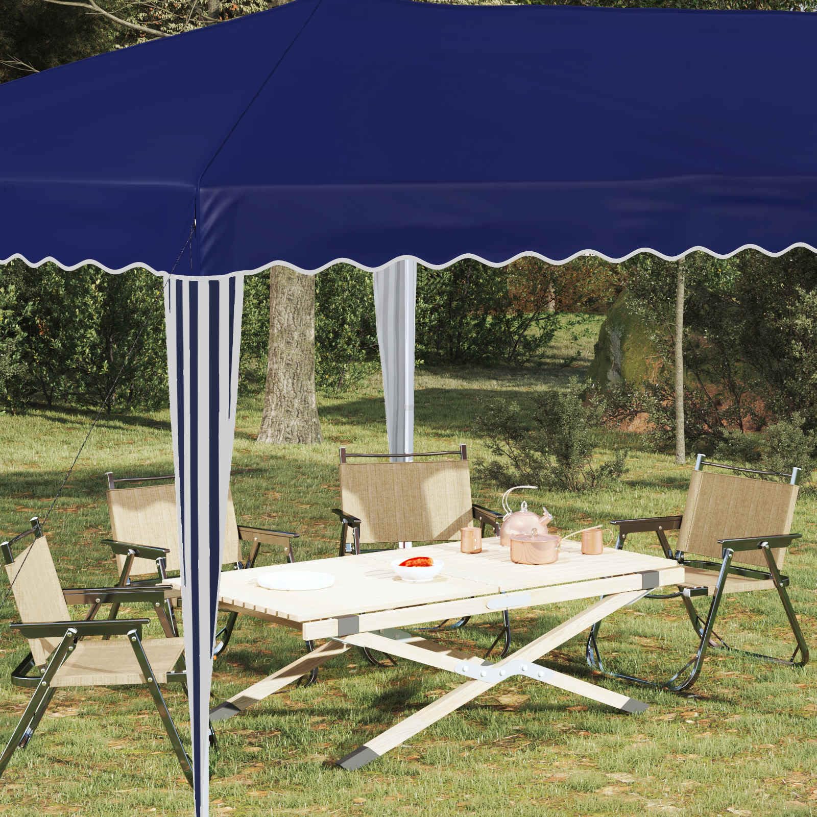 Namiot imprezowy Pop-up niebieski 575 x 290 x 245 cm, składany i składany, z malowaną proszkowo stalową ramą, odporny na warunki atmosferyczne, odporny na działanie promieni UV, idealny do