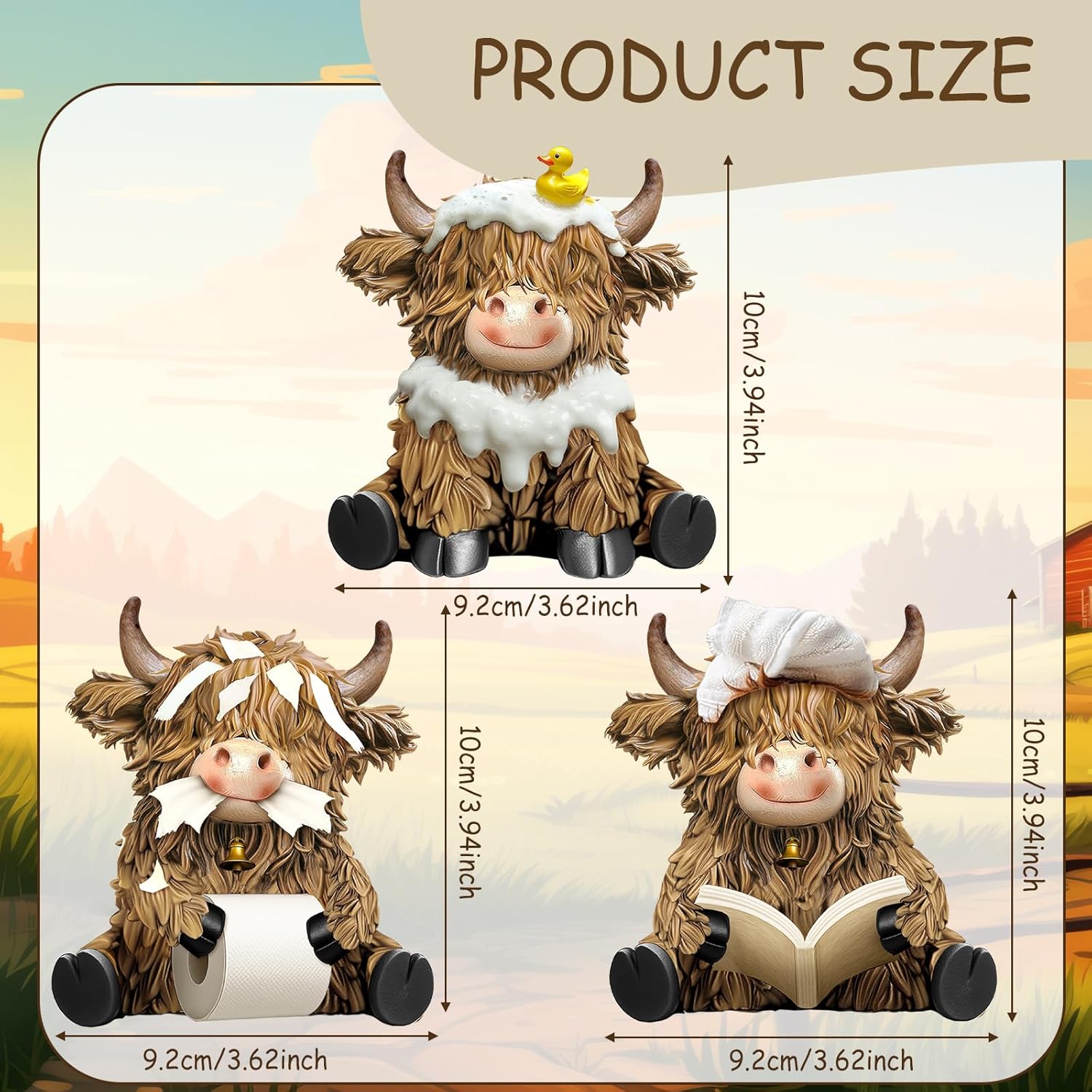 3 Pcs Highland Cow Bathroom Figurines Bathroom Theme Highland Cow Gnomes Bath Decor Resin Statue Calf Lovers Gifts for Farmhouse Home Garden Kitchen Office Tiered Tray Table Decor - Image 3