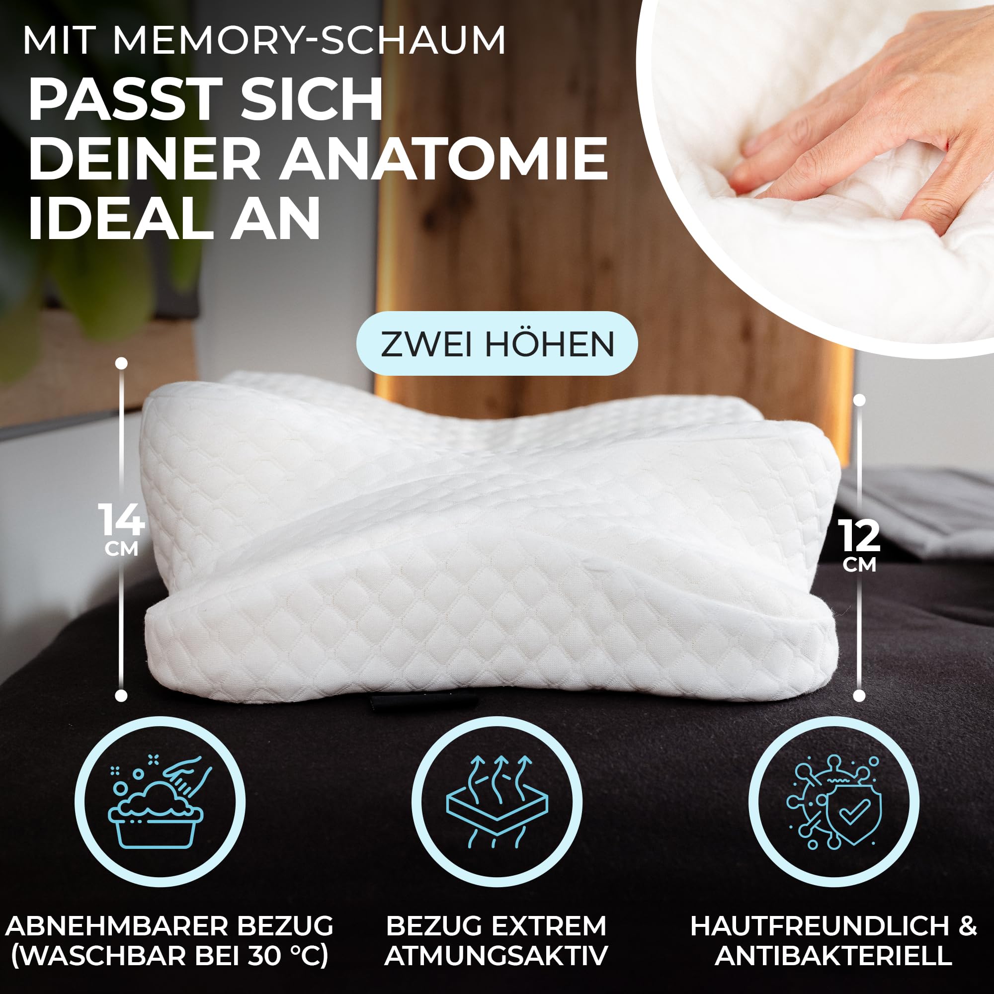 Ergonomisches Nackenstützkissen aus Memory Foam, Mittelfest, für alle Schlaftypen inkl. Bezug