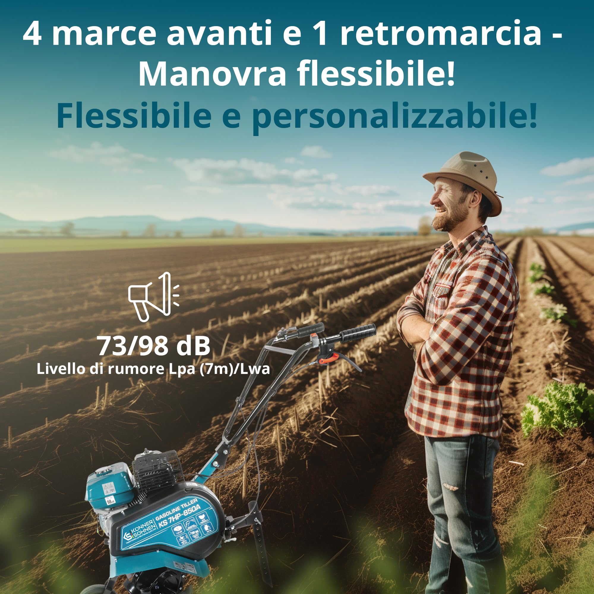 Könner & Söhn KS 7HP-850A Coltivatore a benzina con trasmissione a cinghia, fresa per giardino con fresa a sega forgiata, valvola di scarico regolabile, potenza del motore 7 CV