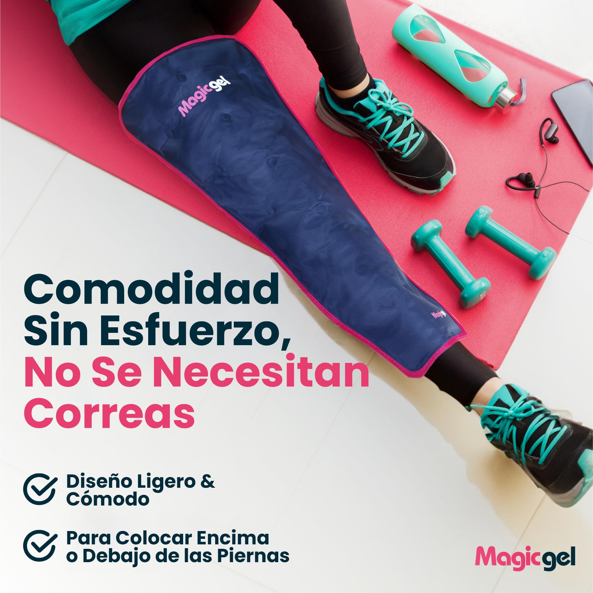 Magic Gel Bolsa Gel Frio para Lesiones de Piernas - Bolsa Hielo Lesiones Cubre Toda la Pierna 62 cm - Reduce Dolor Hinchazón e Inflamación - Reutilizable para Esguinces Artritis y Más