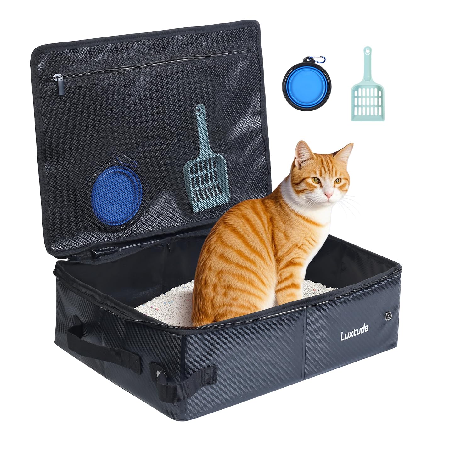 Luxtude Collapsible Travel Litter Box for Cats Waterproof & Smell-Proof Portable Cat Litter Box