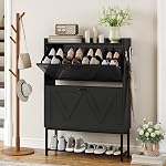 Cozyman Narrow Shoe Storage Cabinet with 2 Flip Drawers & Adjustable Shelf for Entryway, Freestanding Hidden Slim Shoe Organizer Rack, Rustic Brown