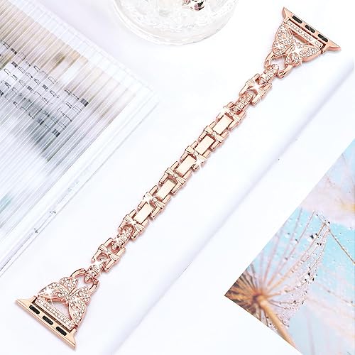 Miniatura 4 de wipalor Correa de mariposa para Apple Watch de 1.614, 1.575 y 1.496 pulgadas, para mujer, correas elegantes de metal para iWatch de 1.575 pulgadas