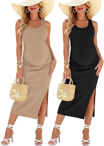 2 Pack Womens Split Long Maternity Dress