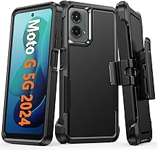 FNTCASE for Motorola Moto G-5G-2024 Case: Dual Layer Military Grade Drop Protection Cell Phone Cover with Belt-Clip Holster | Shockproof Rugged Durable Heavy Duty Protective Bumper Tough - Black