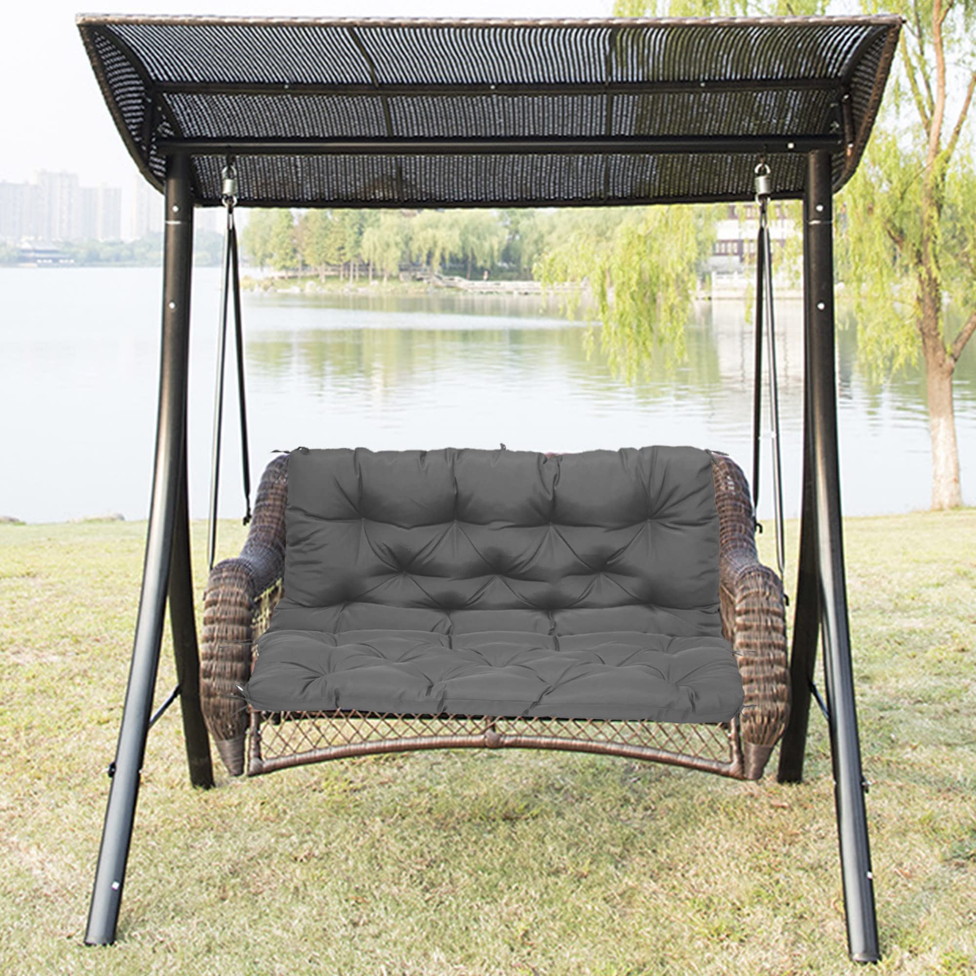 Coussin balancelle de jardin gris foncé idéal pour vos siestes en terrasse