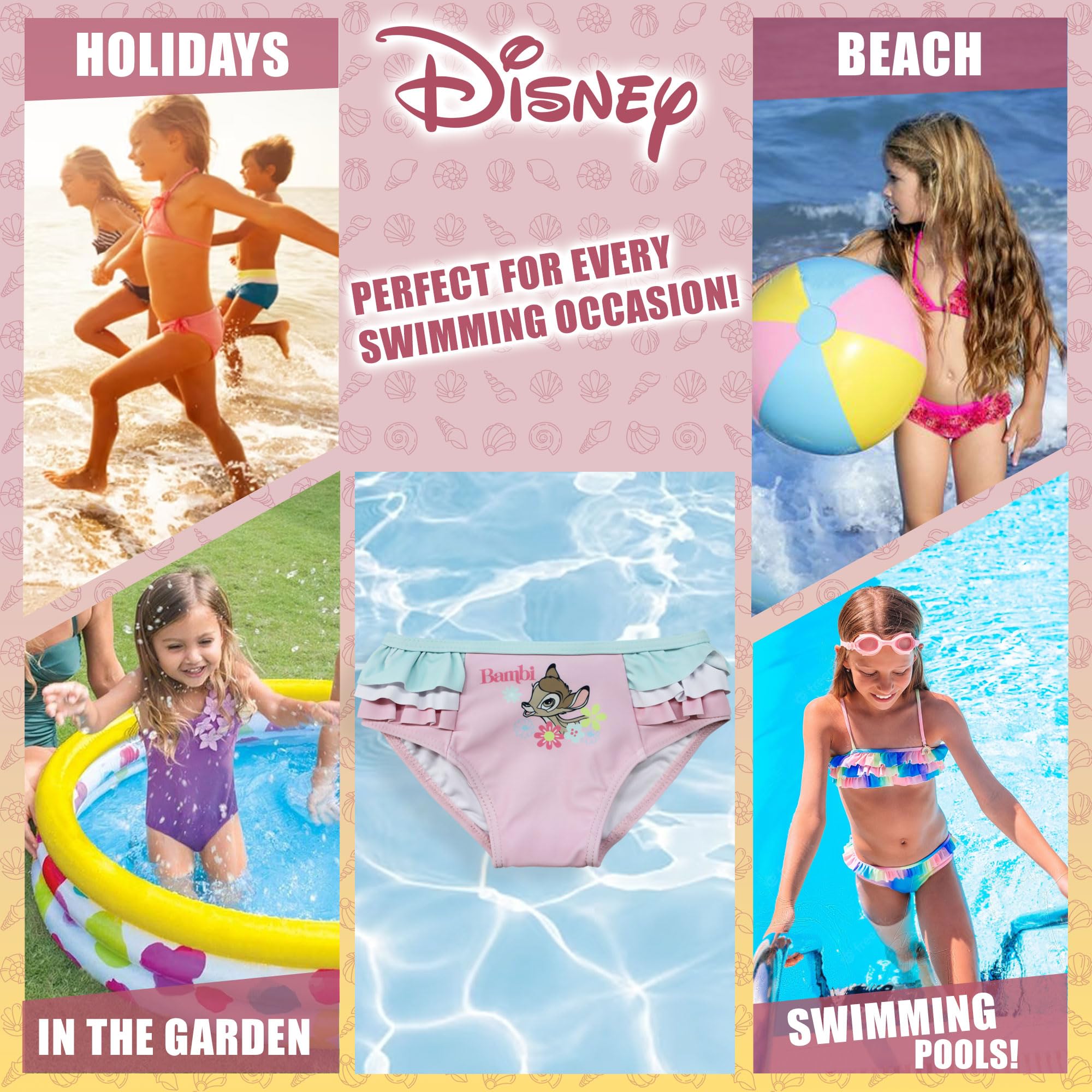 Disney Bambi 6654 - Bañador de playa para bebé niña, rosa claro, 18 Meses