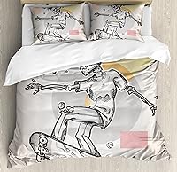 Vista 152 de Ambesonne Juego de funda de edredón de baloncesto, silueta de jugador de baloncesto, promoción de campeonato de competencia de atleta, juego de ropa