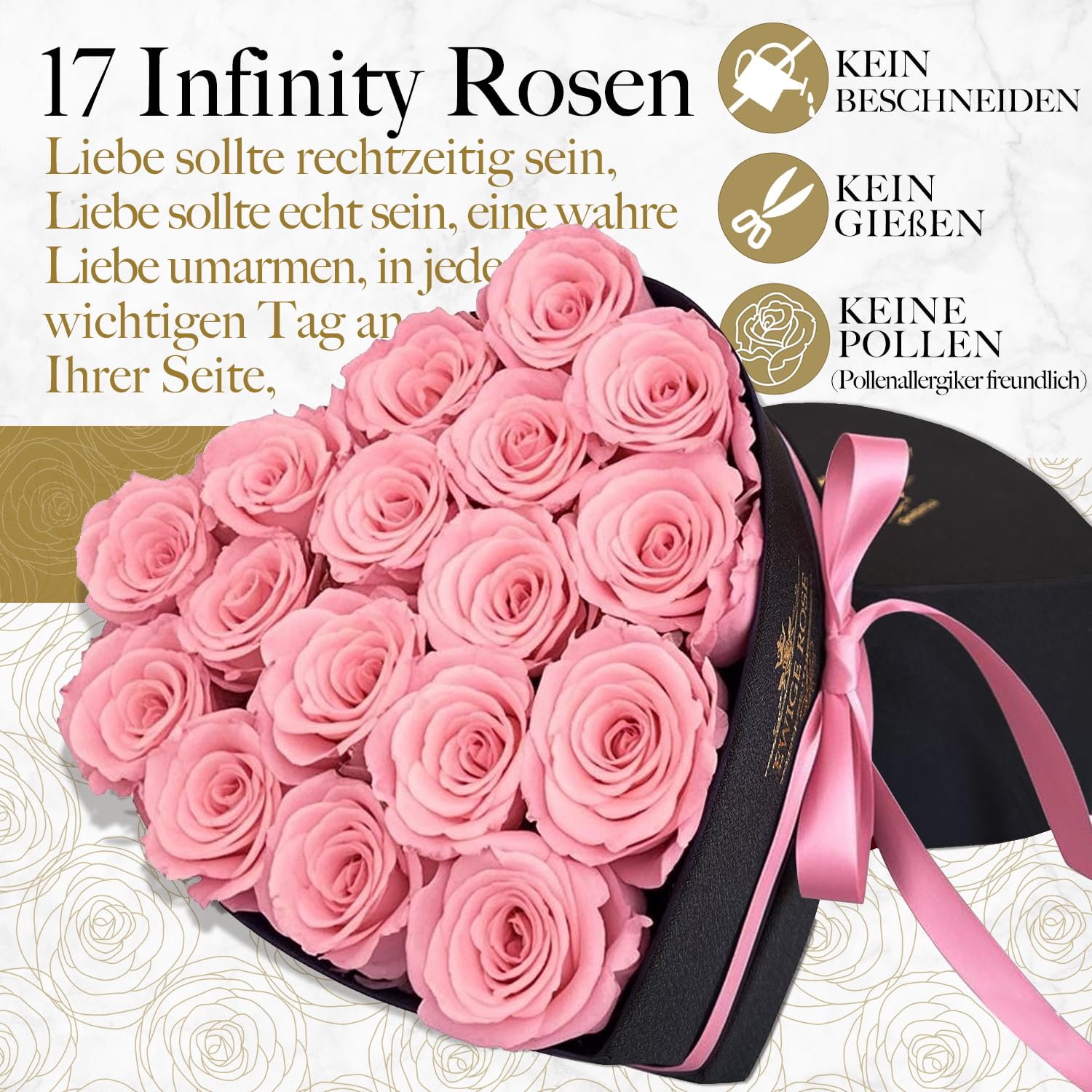 17 Roses Infinity, Roses Roses Éternelles en Cadeau pour Femmes, Rose Conservée en Boîte en Forme de Cœur pour Femme, Mère, pour Anniversaire, Anniversaire de Mariage, Saint-Valentin, Fête