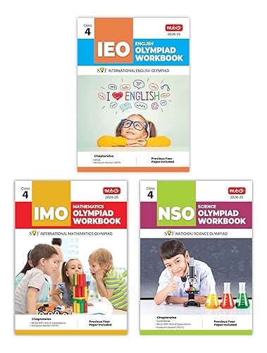 MTG NSO-IMO-IEO (Science, Mathematics &amp; English) Olympiad Workbook Combo Class-4 (Set of 3 Books) | MCQs, Previous Years Solved Paper &amp; Achievers Section - SOF Olympiad Preparation Books For 2024-25 Exam