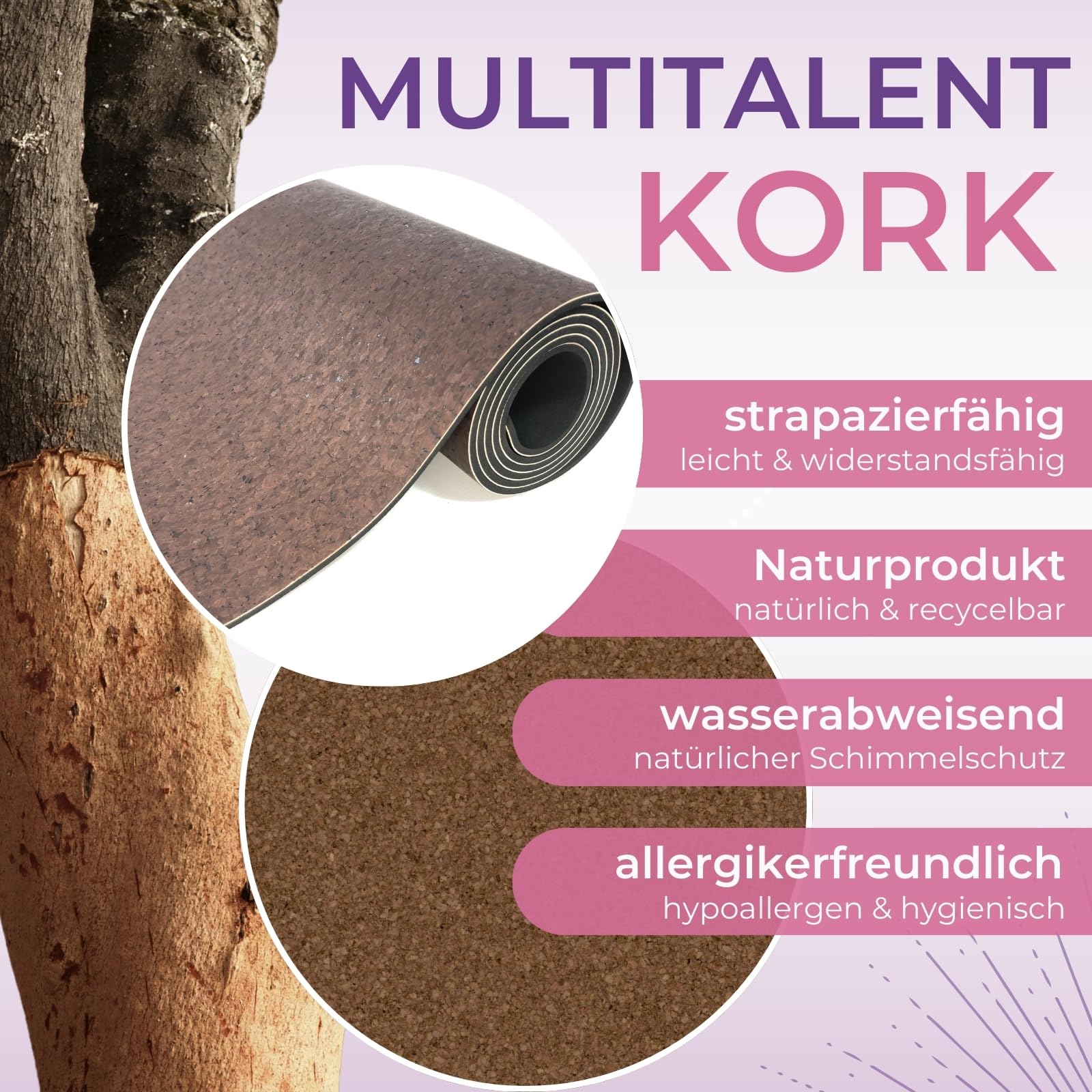 EMMAfit Kork Fitnessmatte I 183 x 65cm I rutschfeste Matte mit Naturkorkoberfläche für Yoga, Pilates & Gymnastik I hygienisch & umweltfreundlich I nachhaltige & langlebige Yoga-Matte
