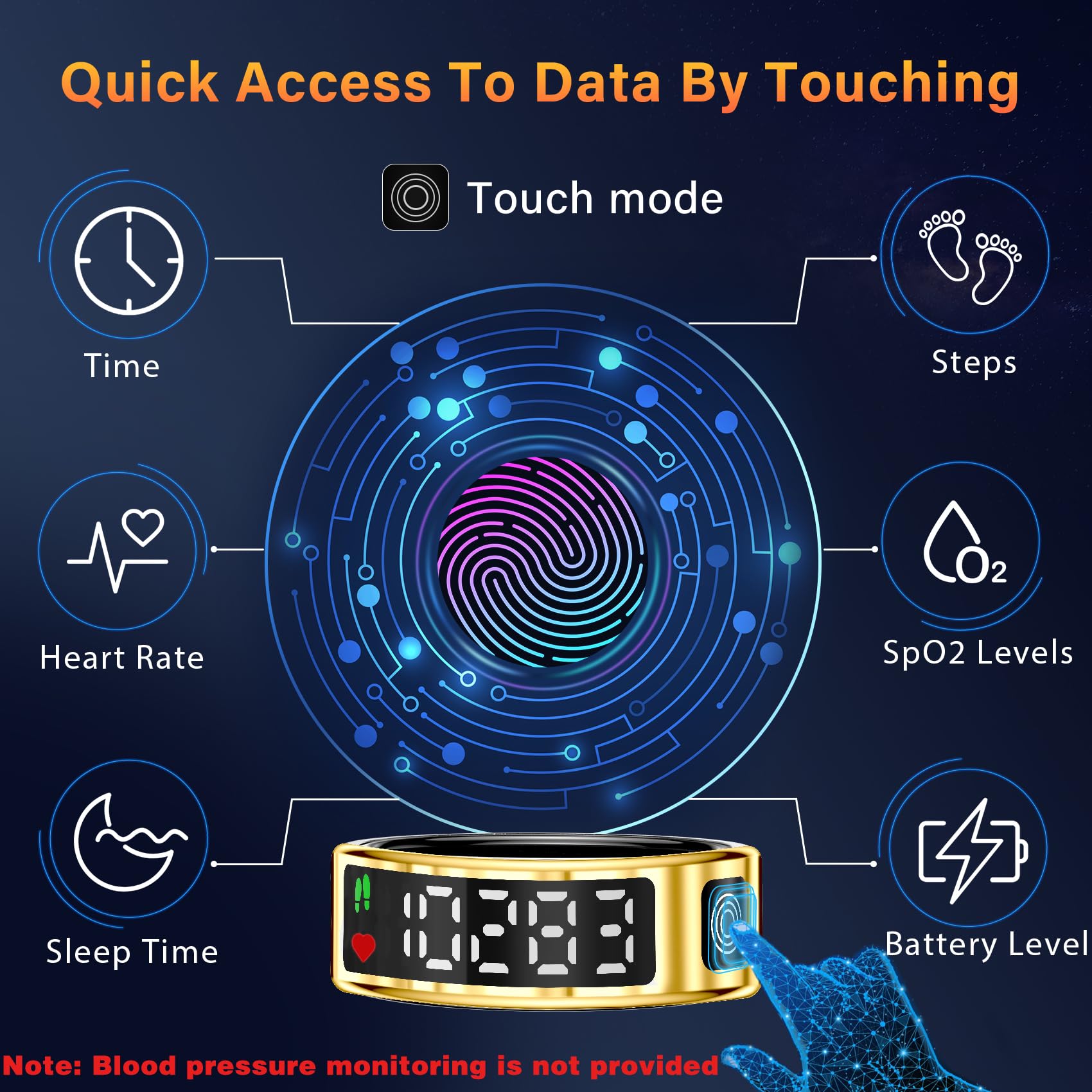 Gwenland Bague Connectée Homme Femme, Smart Ring Health Fitness avec écran LED, Anneau Intelligent IP68 Compatible avec iOS/Android,Tracker d'activité/fréquence cardiaque/SpO2/Sommeil (Argenté, 10