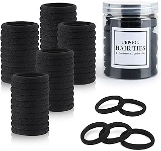 50PCS Black Hair Ties,Cotton Seamless Thick Black Hair Band for Women,No Damage Elastics Hair Bands for Girls,Soft and Stretchy Ponytail Holders for Thick Heavy &Curly Hair