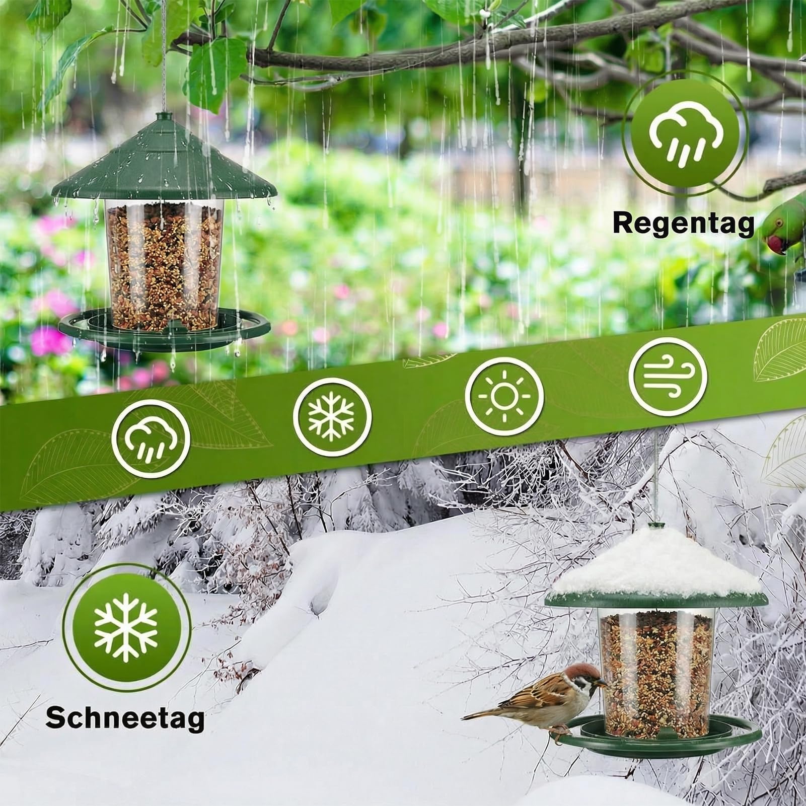 Vogelfutterhaus zum Aufhängen, Wildvogel Vogelfutterspender zum Aufhängen, Vogelfutterstation Vogelhaus zum Aufhängen Wetterfest, Kunststoff Futterhaus für Vögel Geignet für Balkon Garten - 5