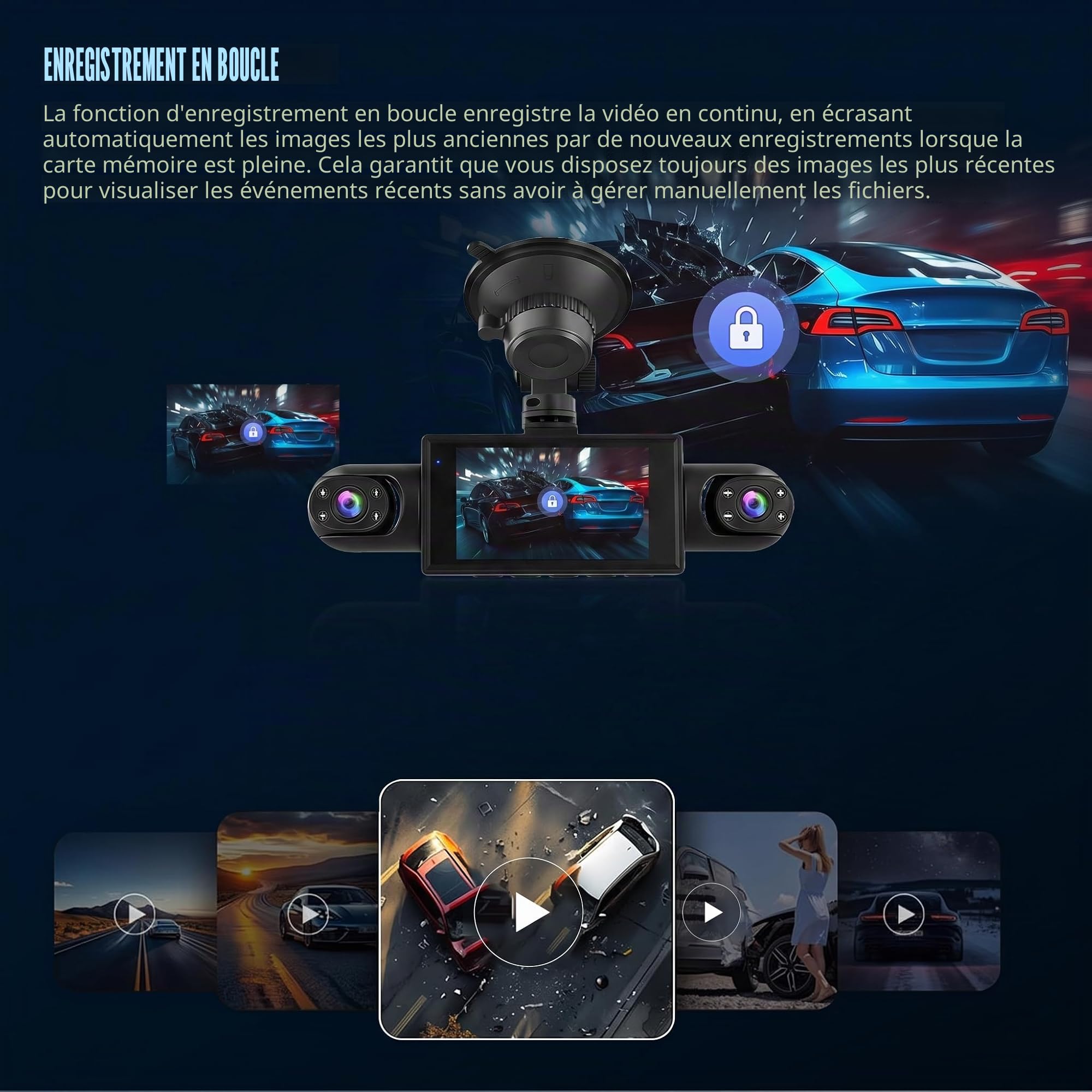 Inefala 360°Dash Cam 4 Canaux, 1080P Dashcam Voiture Avant Arrière Intérieur avec Carte SD 64G, Caméra Embarquée Voiture avec Enregistrement en Boucle G-Sensor Vision Nocturne Grand Angle 150°