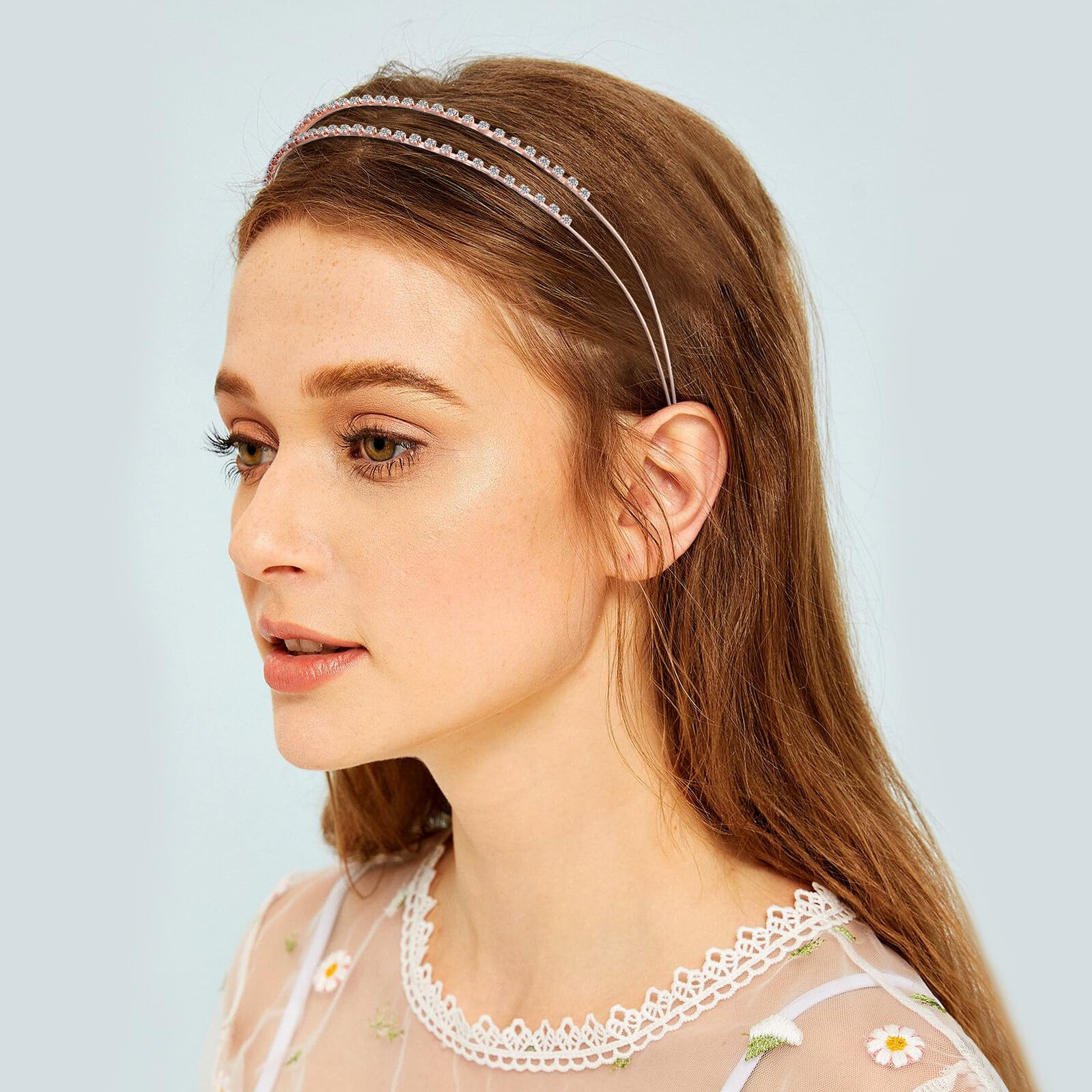 4 pezzi Fasce for capelli da donna Doppia Accessori for capelli con strass Set di fasce for capelli in oro rosa e argento for spose e occasioni specialiNO.1664