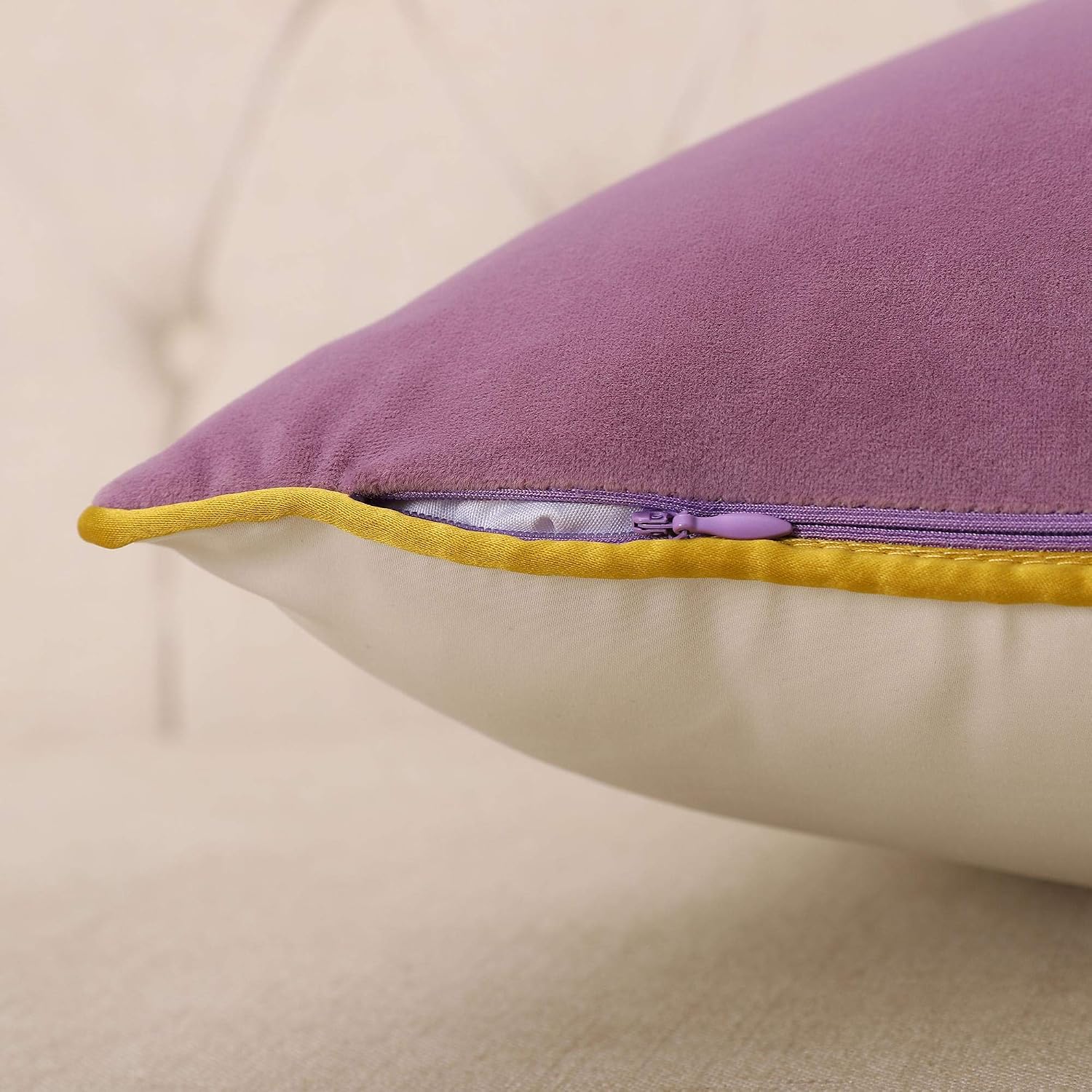 EECCA Gold Leather Striped Patchwork Velvet Cushion Case Luxury Modern Square Throw Pillow Cover Decorative Pillow for Bedroom Living Room Cushion Cases Bed Sofa,Purple,18x18 Inches