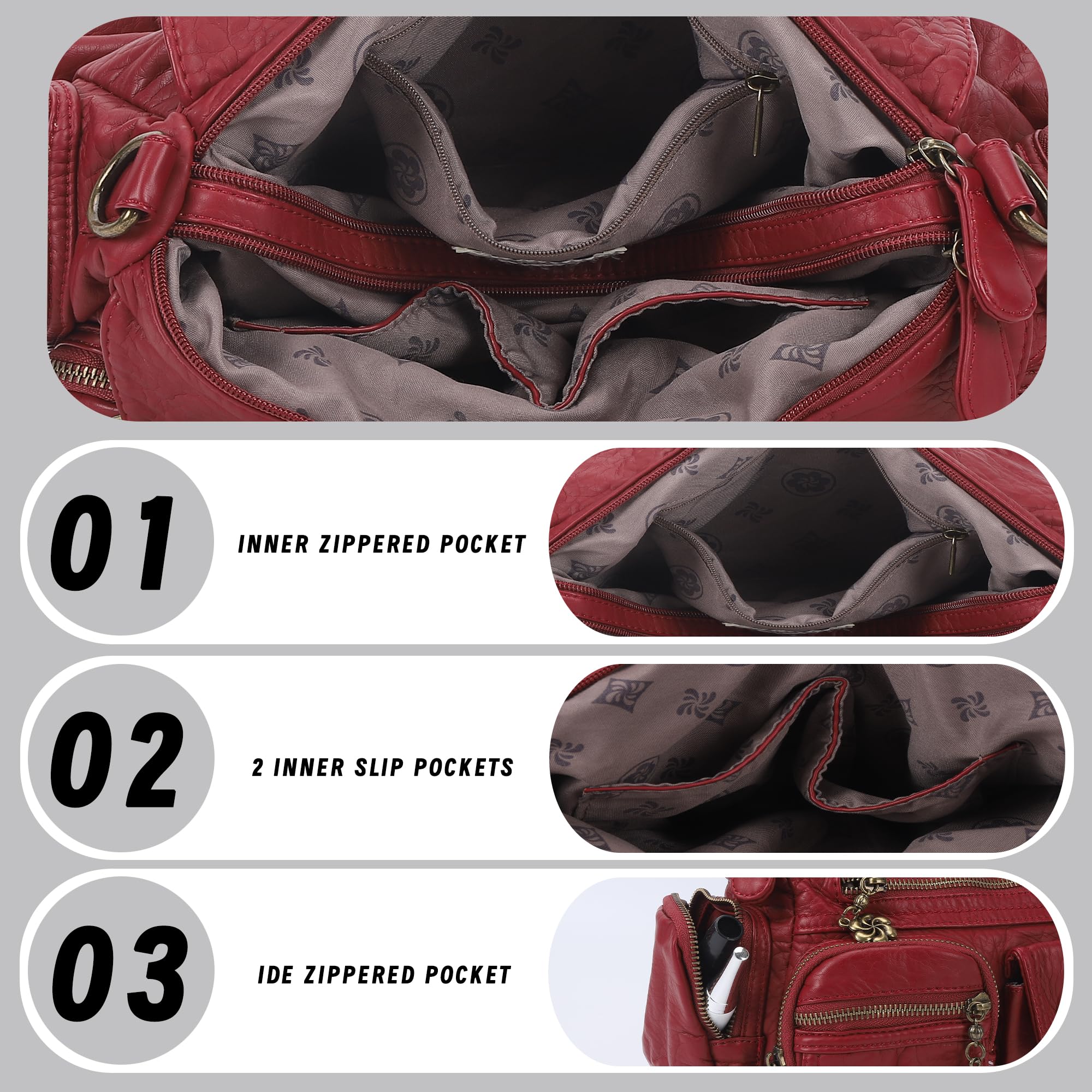 Angel Kiss Bolsos de Mujer Cuero PU Bandolera Mujer Tote Bag Impermeable Bolso Hobo Elegante con Cremallera de Múltiples Bolsillos, para Viajes, Compras, Trabajo, Uso Diario