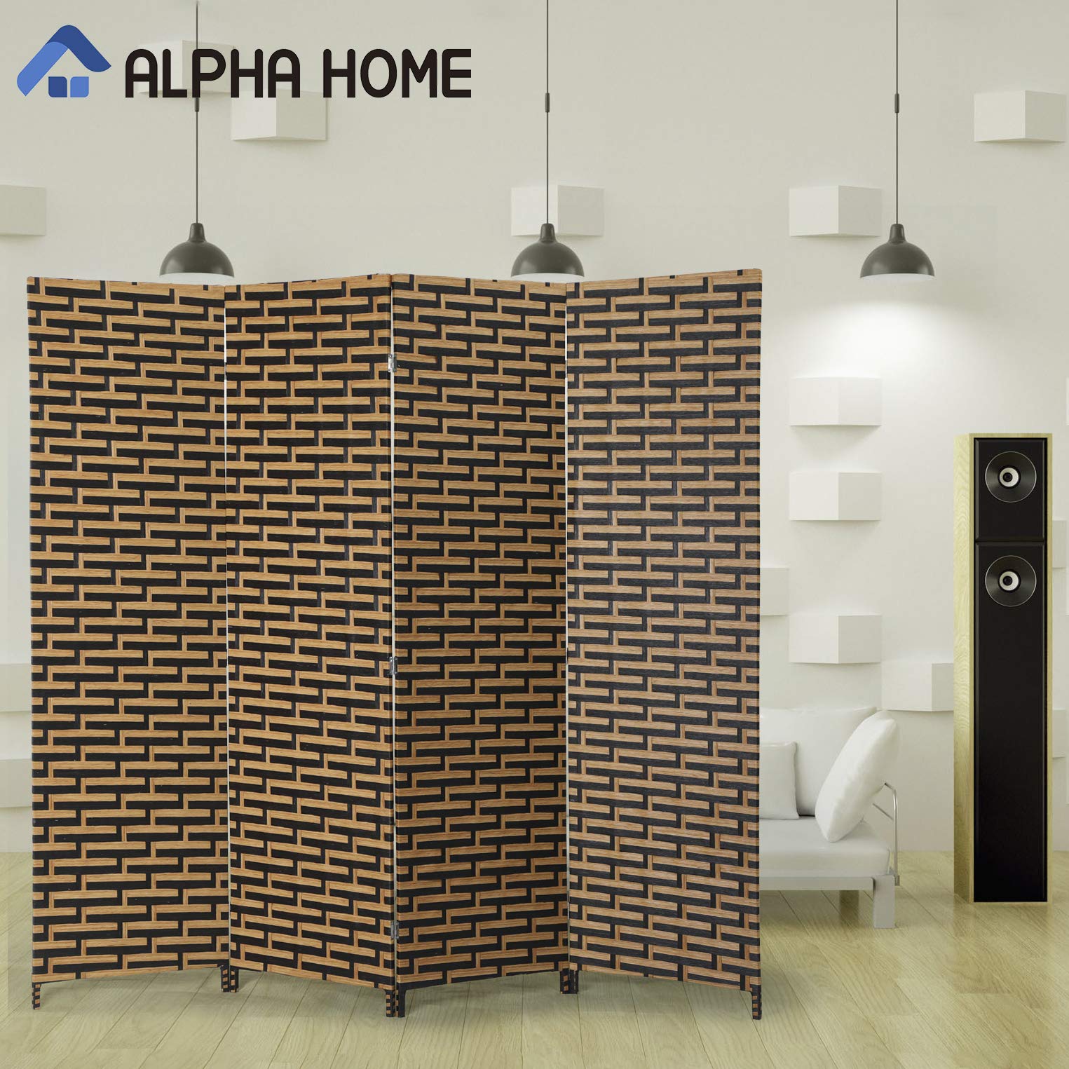 ALPHA HOME Woven Room Divider 4 Panel 6 Ft Portable Wide Tall Double