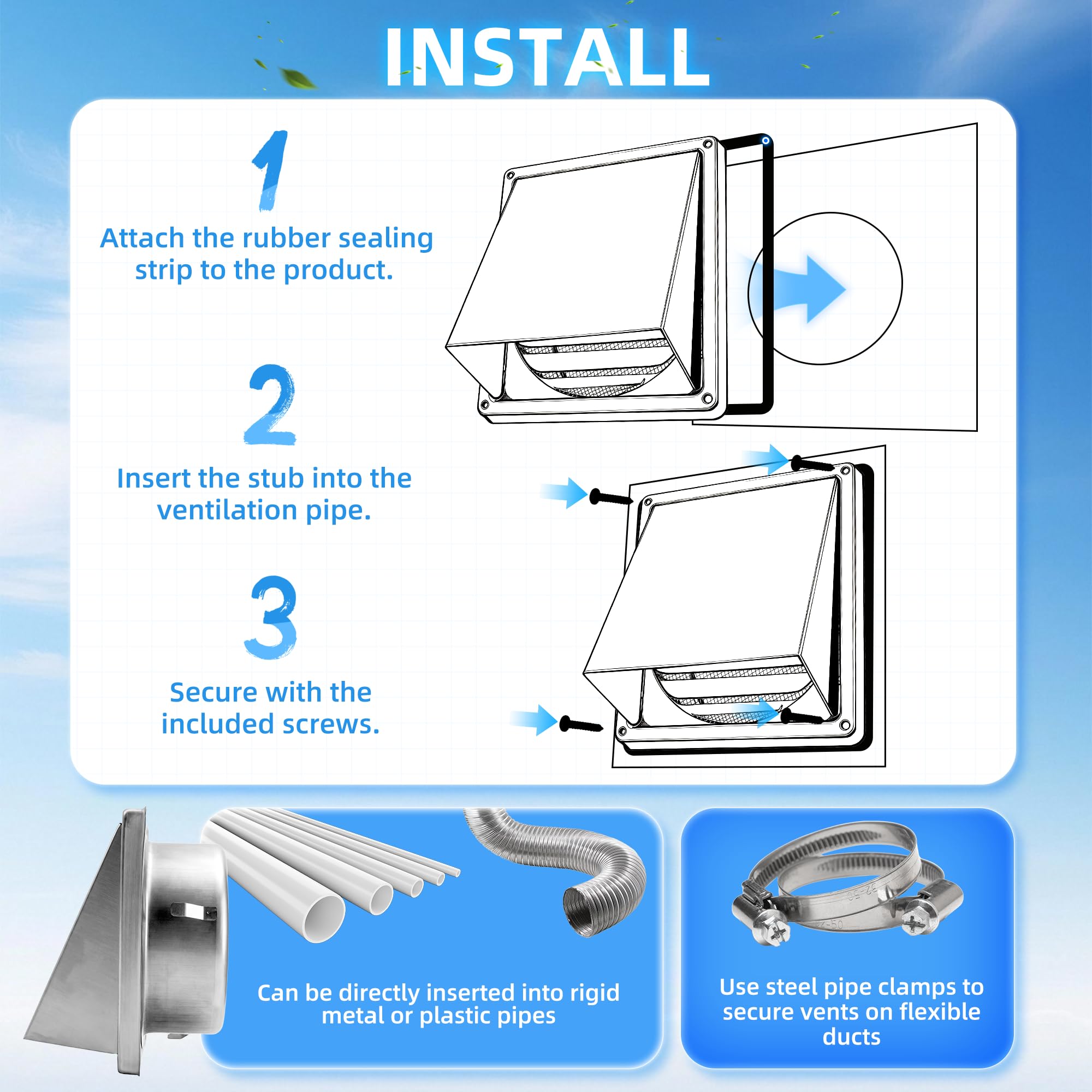 Griglia di Ventilazione 100mm Inox in Acciaio Griglia Aerazione con Rete per Insetti Coperchio di Ventilazione per Cappa di Scaricoper Cappe Aspiranti Asciugatrici Cucine Bagni Antiruggine