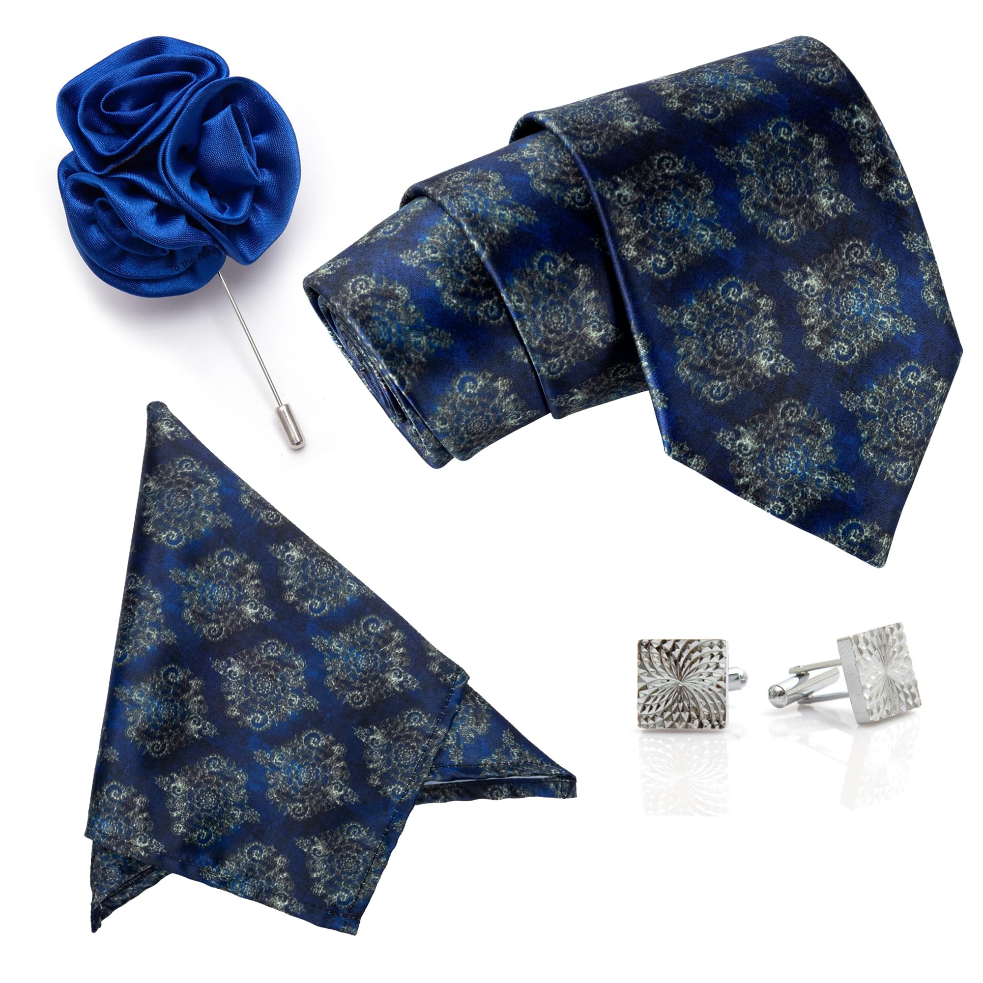 to the nines Men's Blue Tie, Pocket Square, Cufflinks & Lapel Pin Set-picture-12