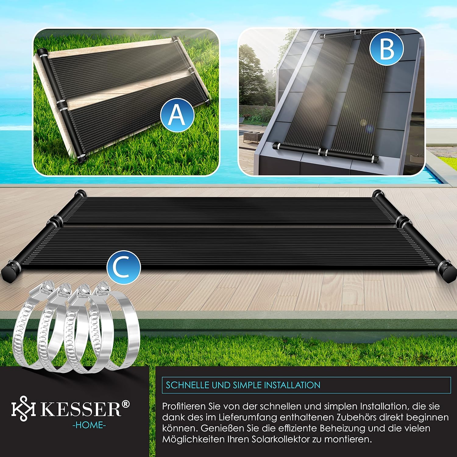 KESSER® Calentador Solar para Piscinas, Calentador de Agua, Calentador Solar para Piscinas l Se Puede Ampliar según Las Necesidades l Plástico Resistente a los Rayos UV, 400 x 70 cm