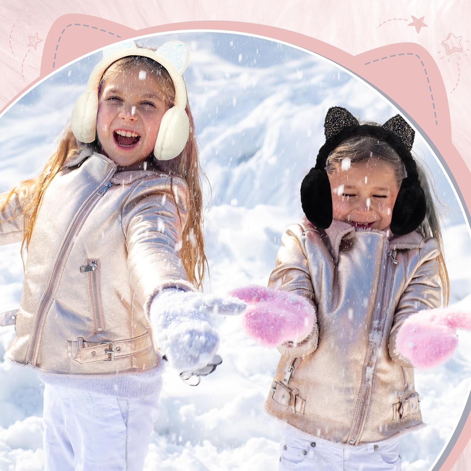 Henoyso 2 Pcs Cute Ear Muffs for Kids Adjustable Winter Warm Fluffy Cat Earmuffs for Girls Boys Children Outdoor - Image 6