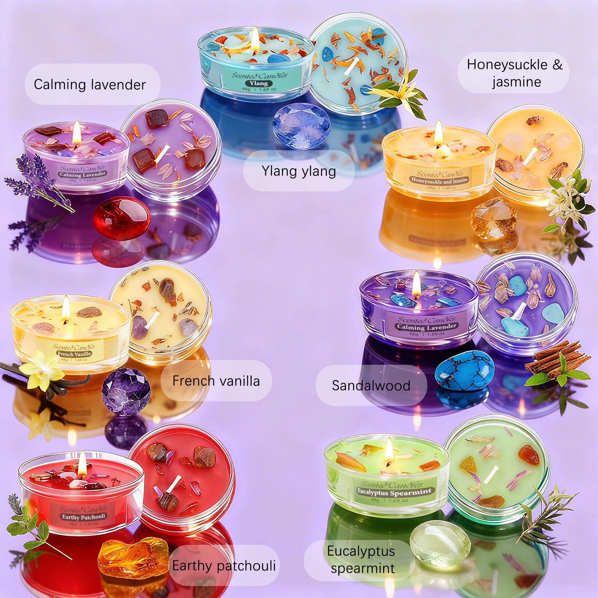 Set di 7 Candele Chakra - Candele profumate regalo per donne con cristallo premium e pietre curative, braccialetto Chakra, candela aromaterapia per yoga, meditazione, riduzione dello stress ed