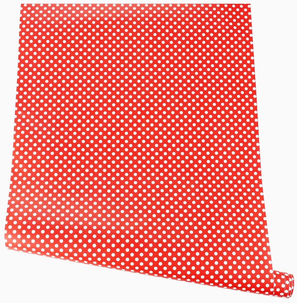 Self Adhesive Vinyl Red Polka Dot Contact Paper Shelf Drawer Liner Cabinets Dresser Furniture Liner Sticker Wall Crafts Decal Film 17.7X78.7 Inches