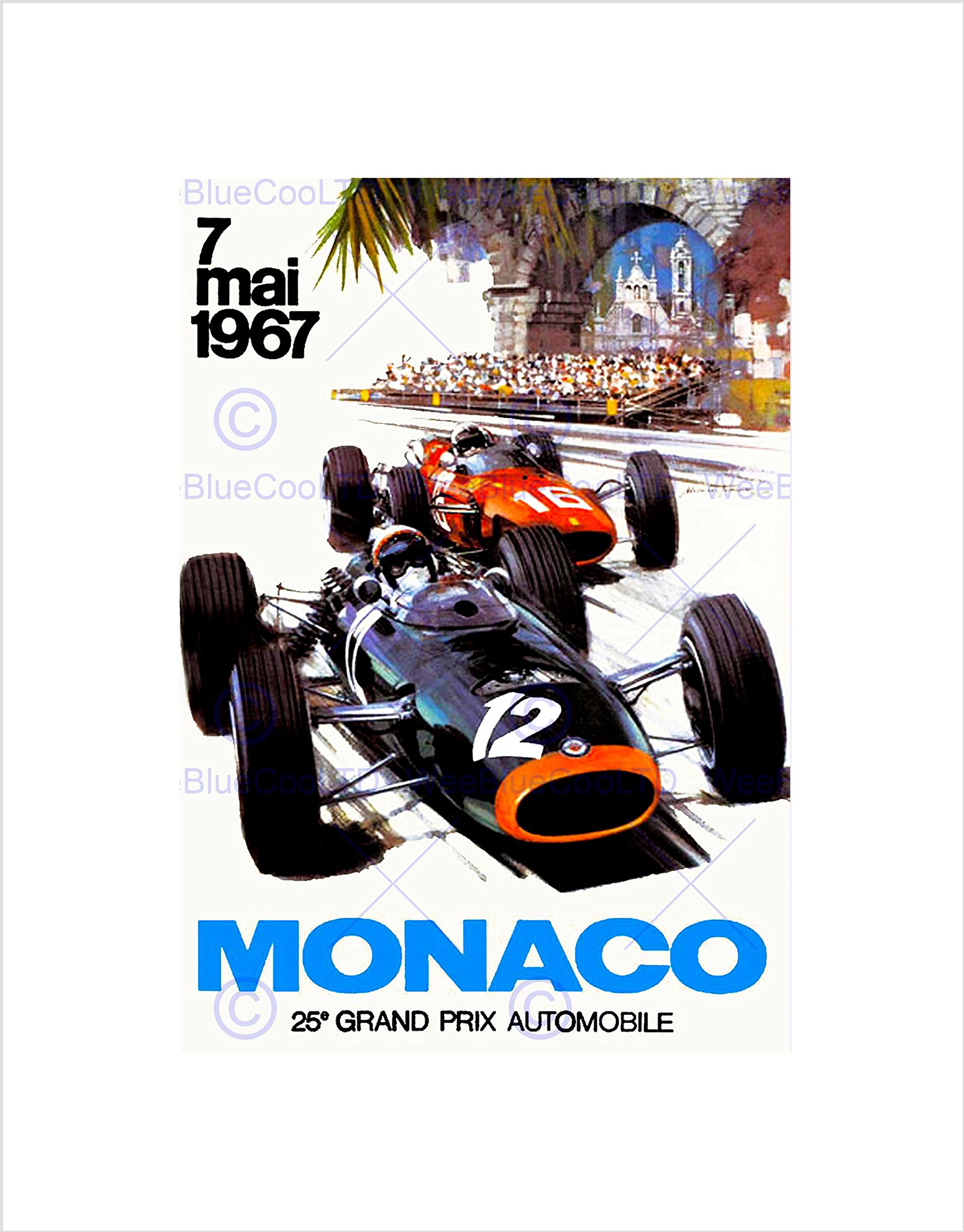 Wee Blue Coo Vintage Monaco 25 Grand Prix Automobile 1967 Race Wall Art Print