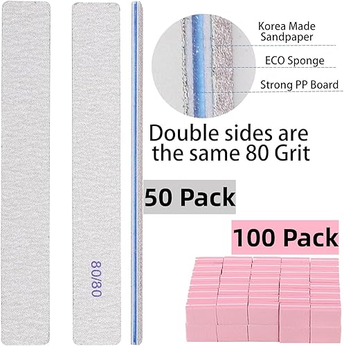 Miniatura 9 de 50 limas de uñas de grano 8080, uñas acrílicas, lima de esmeril, herramientas profesionales de arte de uñas para el hogar, salón, fuerte, doble cara