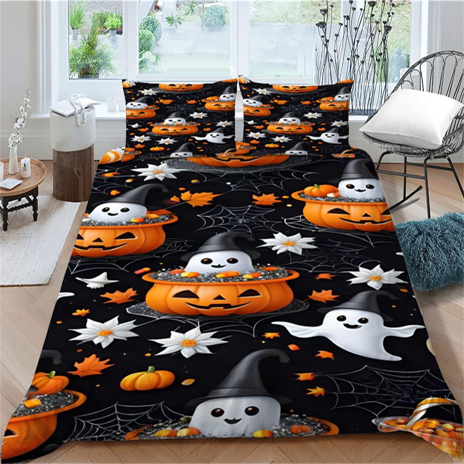 Tmmdh Dark Awesome Halloween Themed Duvet Set | Glow-In- Option | Zipper Closure | Double 200X200cm For Teen Room